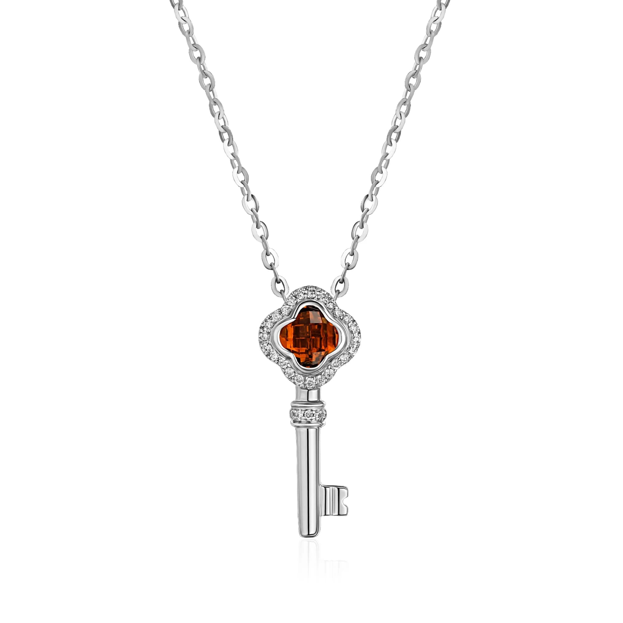 0.90 ct Citrine & 0.28 ct Diamond Pendant Necklace, 18k white gold