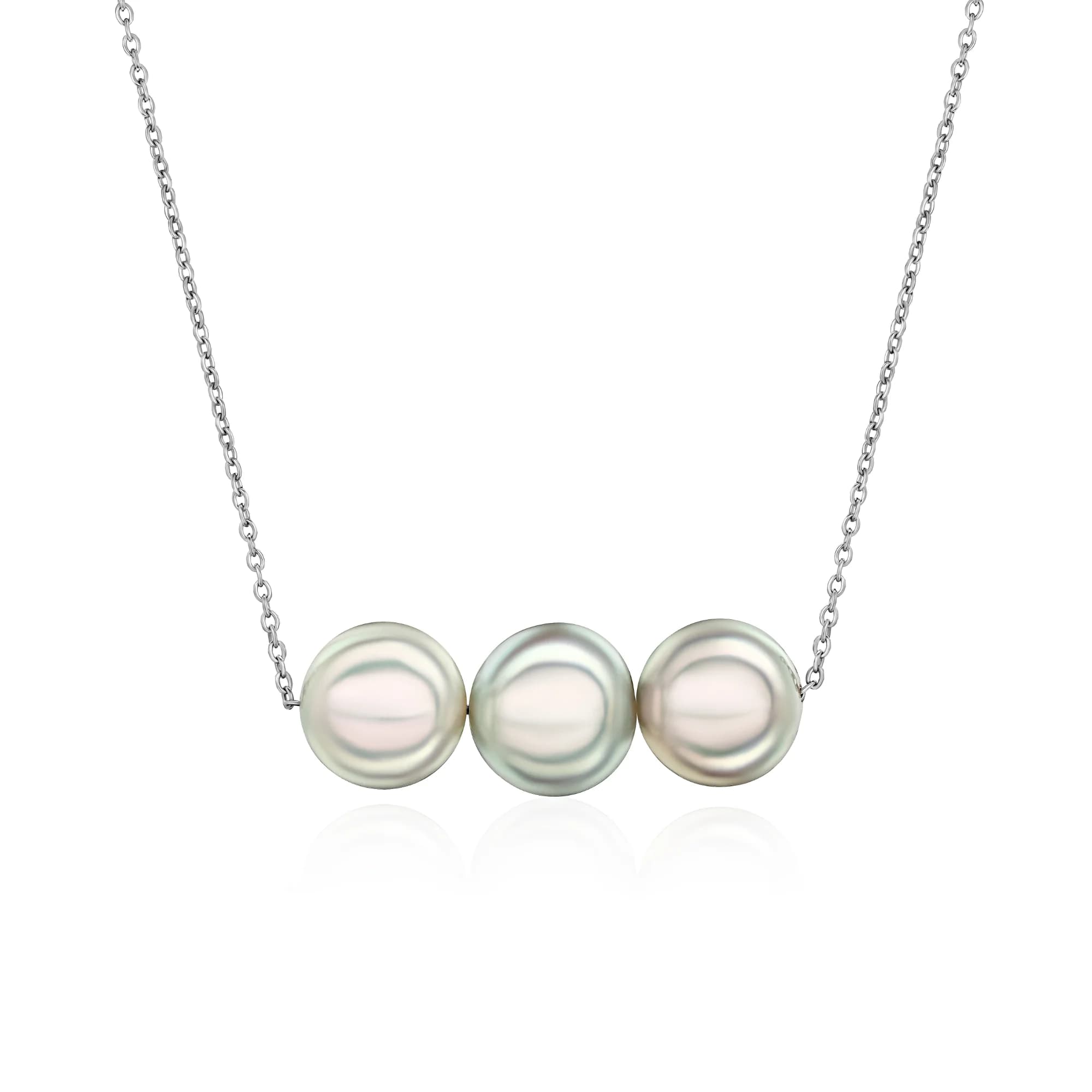 Three-Pearl Pendant Necklace, 18k white gold