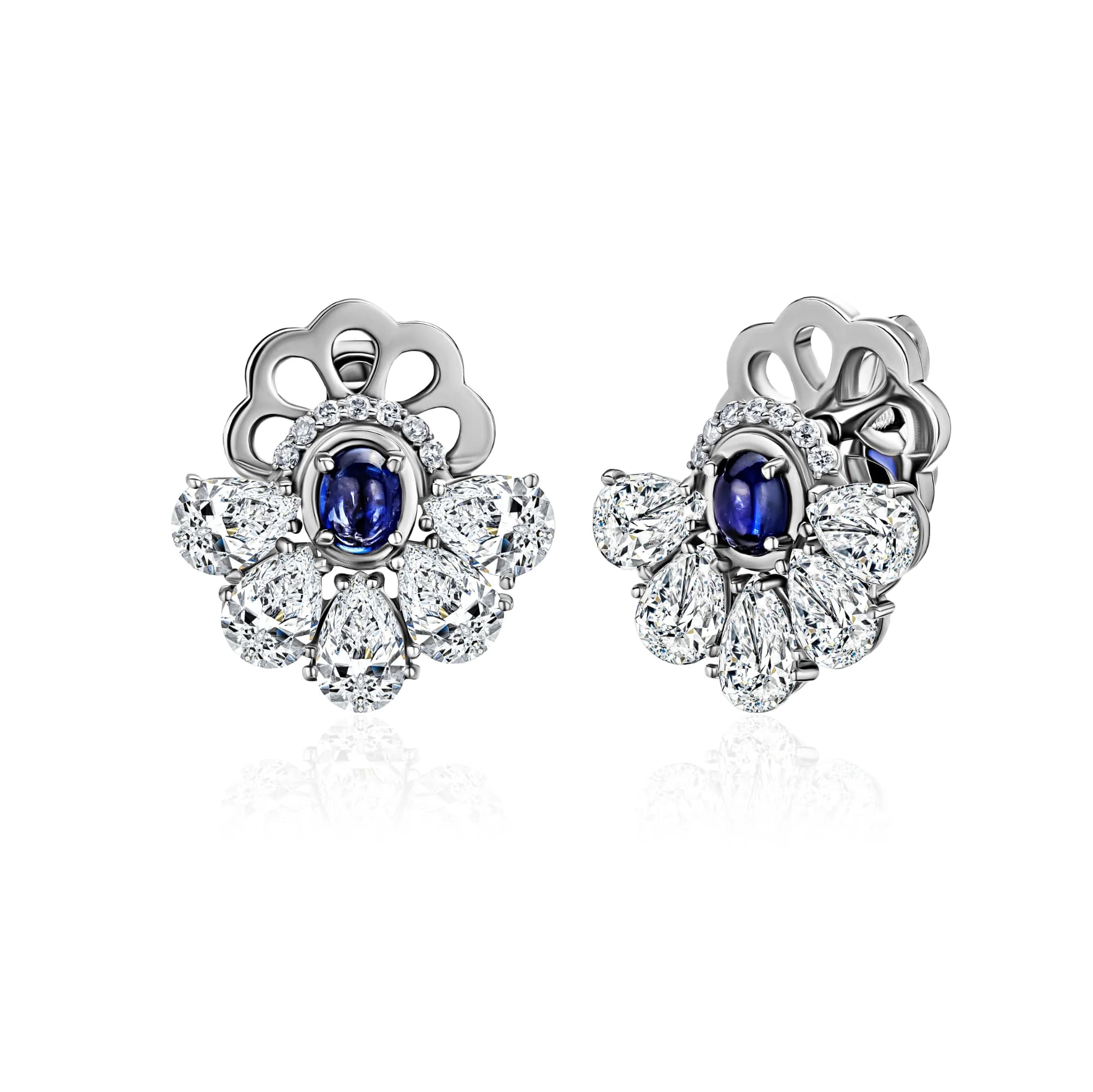 0.56 ct Royal Blue Sapphire Stud Earrings, 18k white gold
