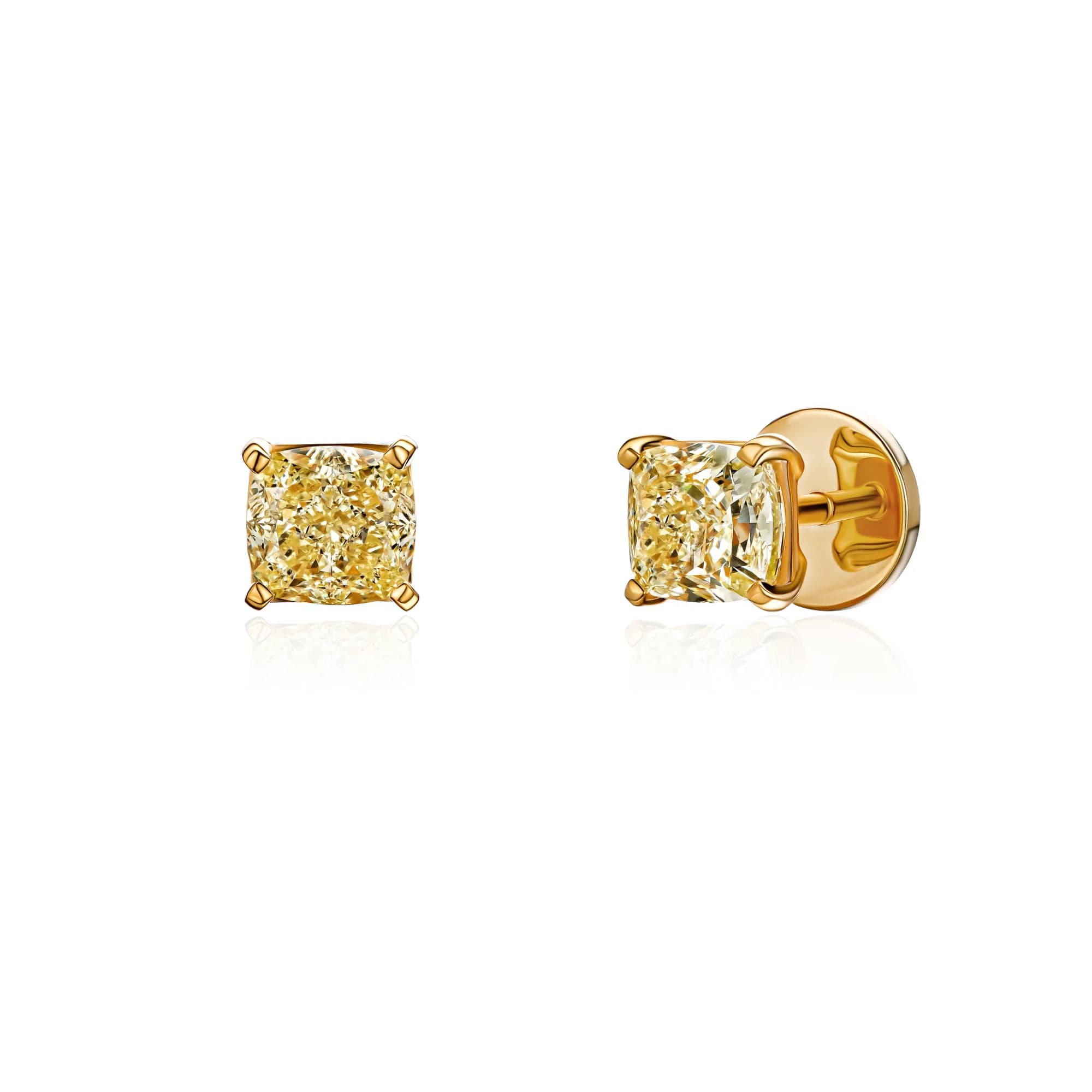 2.10 ct Yellow Diamond Stud Earrings, 18k yellow gold