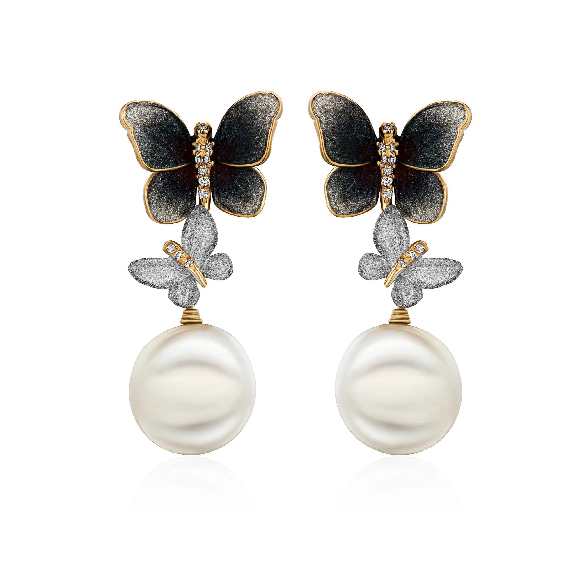 "Butterfly" Australian South Sea Pearl Drop Earrings, 18k white gold