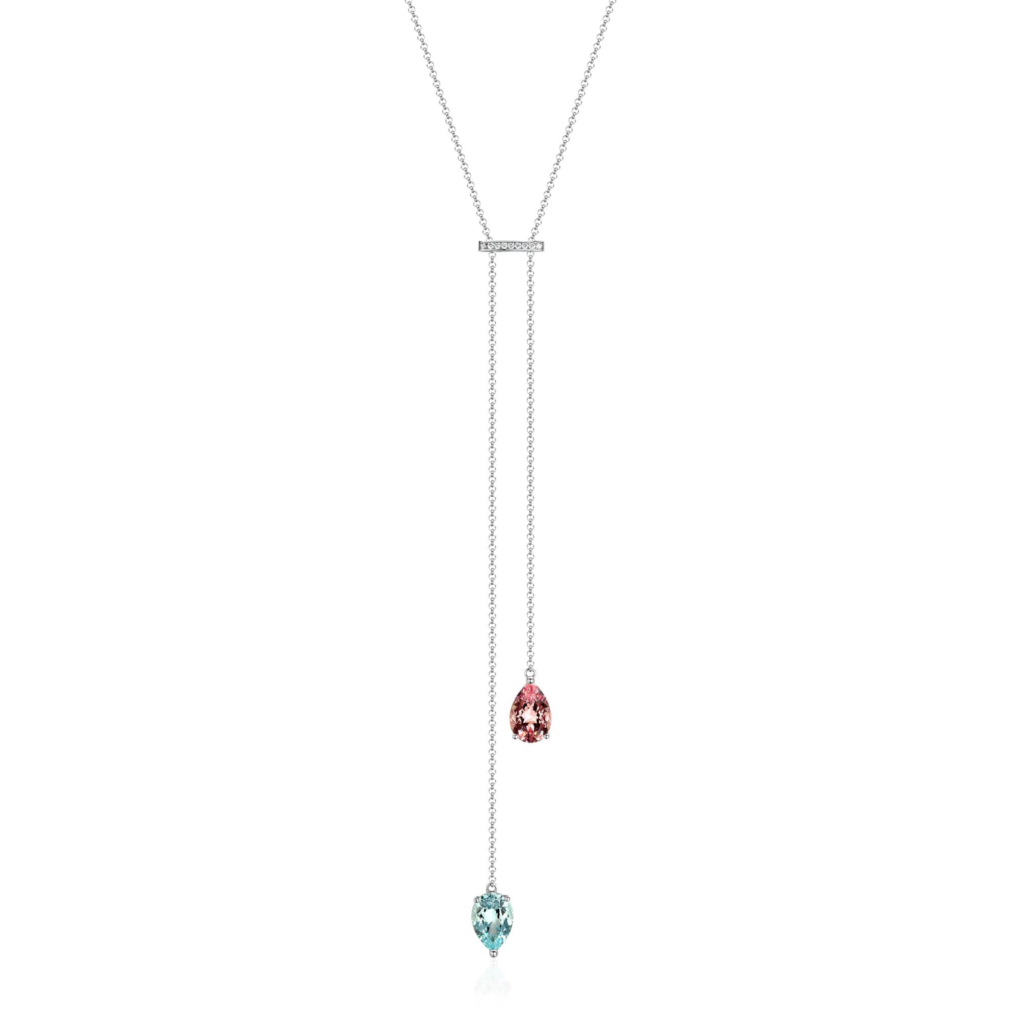 6.30 ct Aquamarine & 6.80 ct Morganite Pendant Necklace, 18k white gold