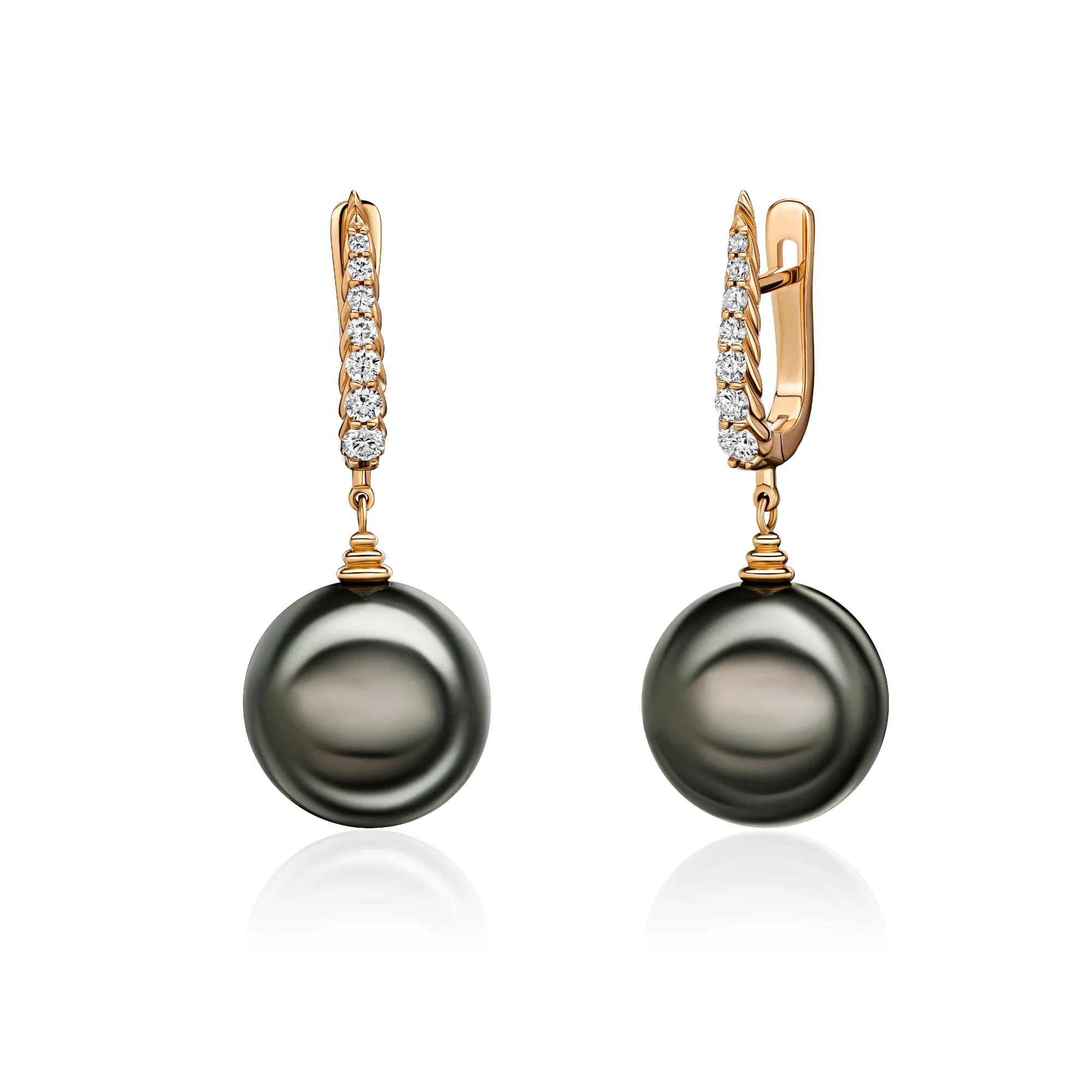 10–12 mm Tahitian Pearl Drop Earrings, 18k yellow gold