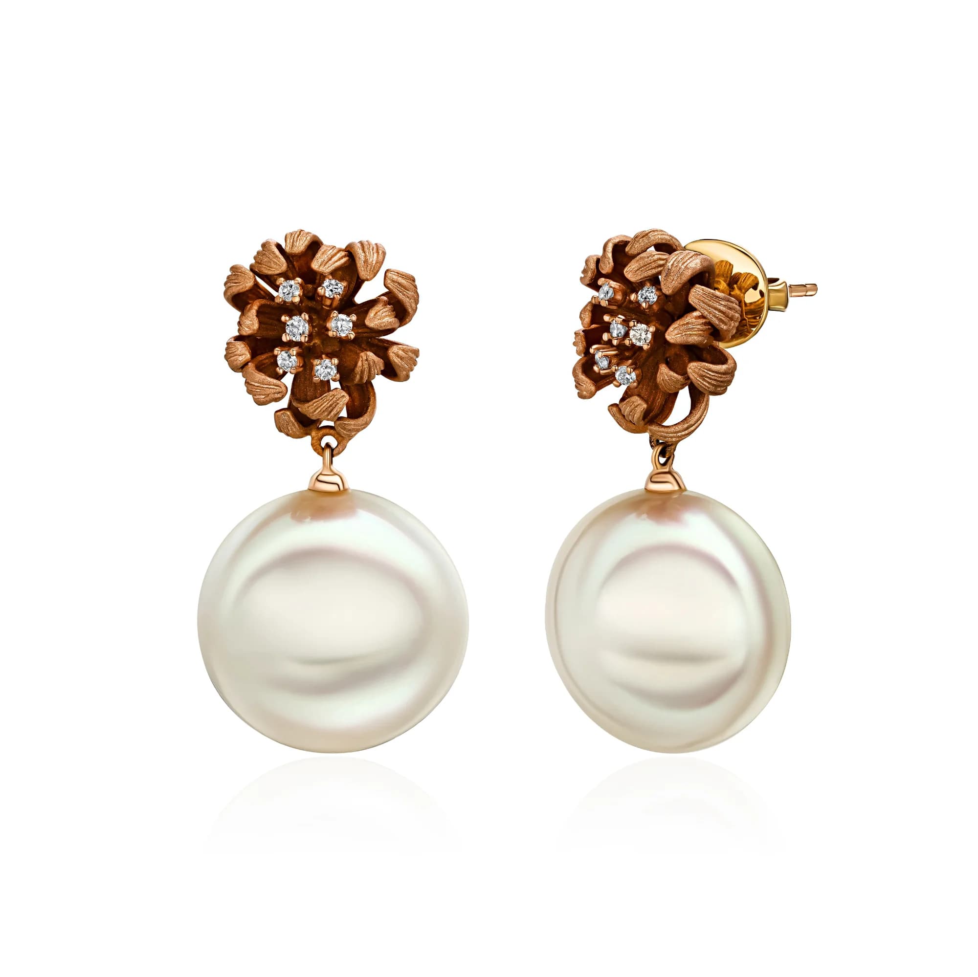 14–15 mm Australian South Sea Pearl Drop Earrings, 18k white gold