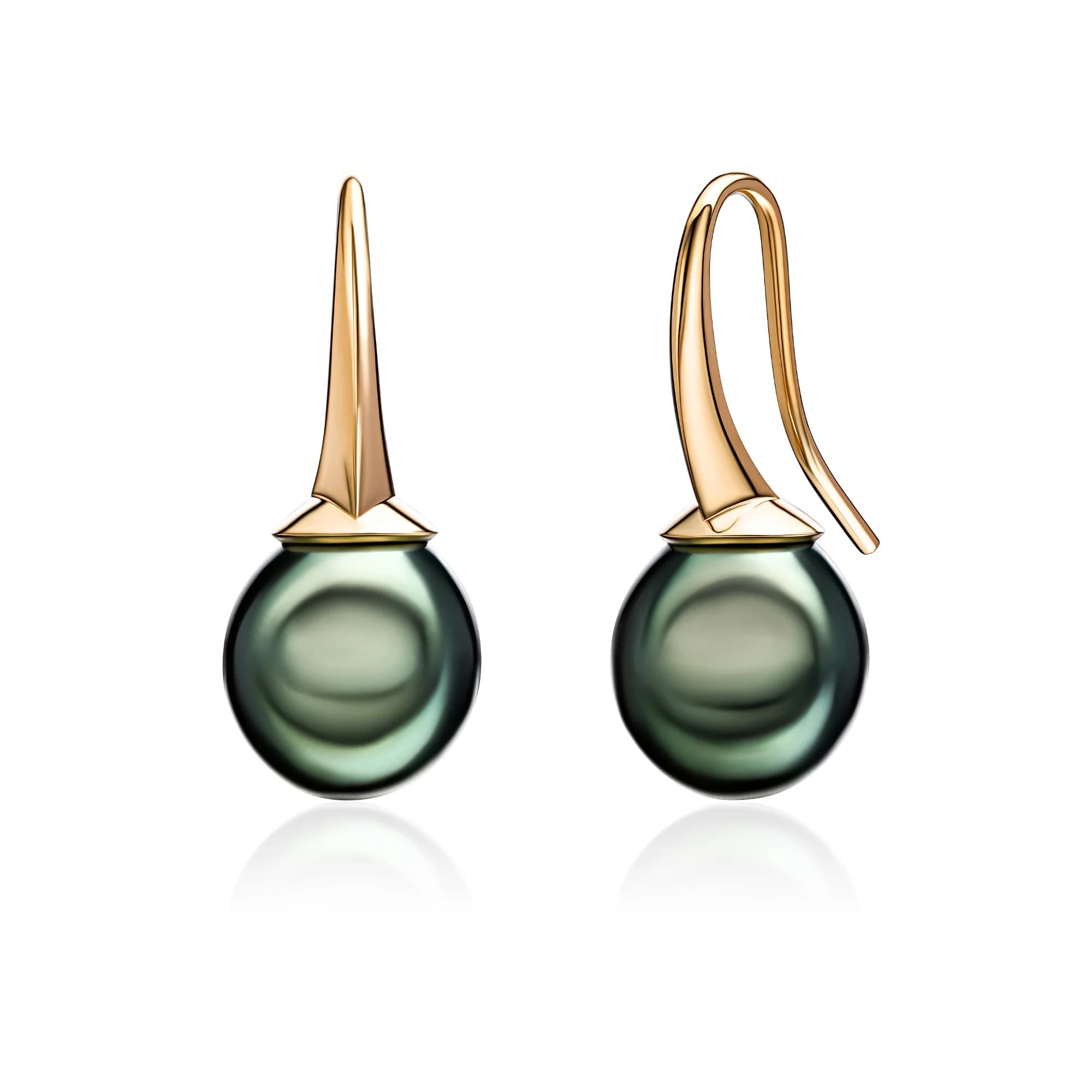 13 mm Tahitian Pearl Drop Earrings, 18k yellow gold