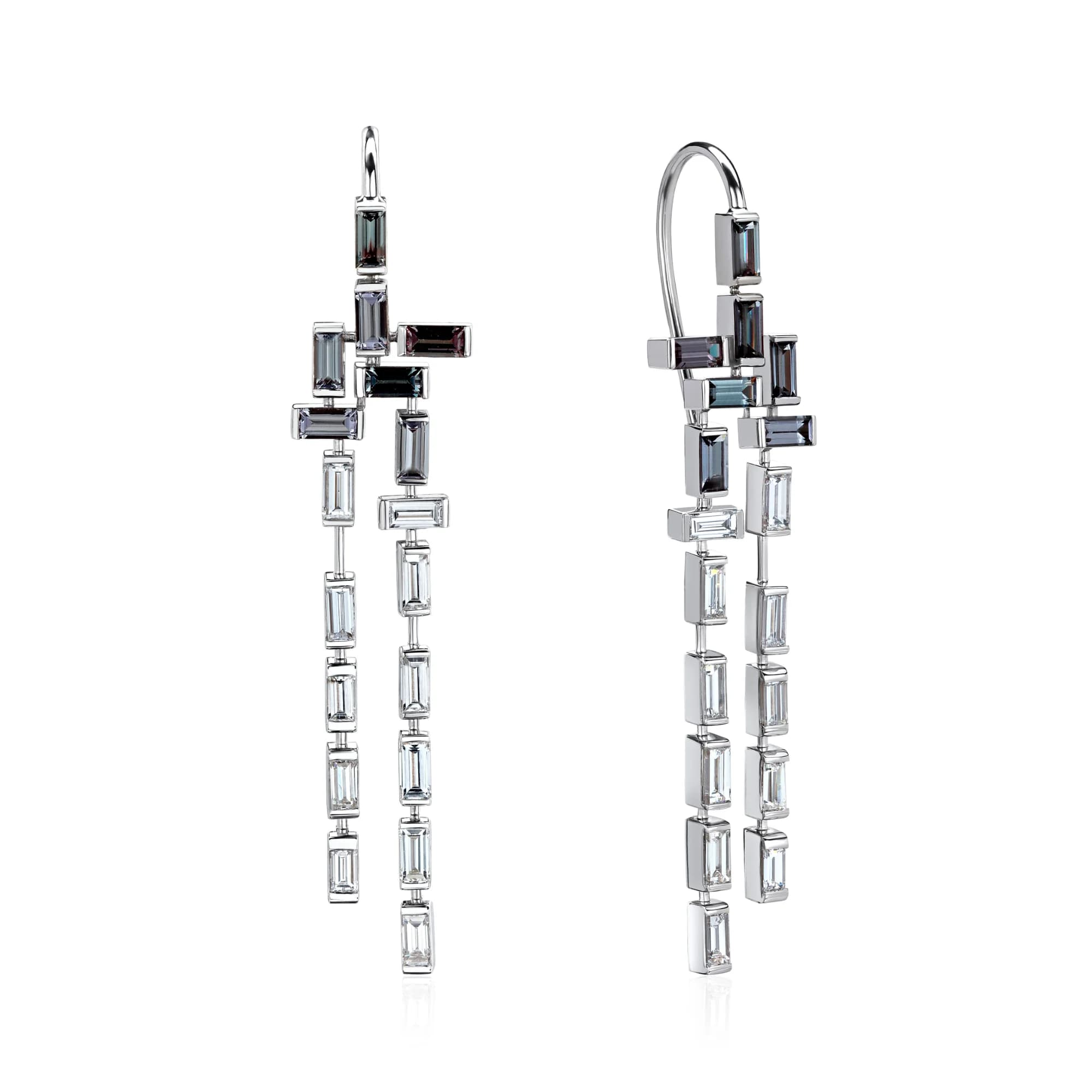 1.73 ct Alexandrite & 2.40 ct Diamond Drop Earrings, 18k white gold