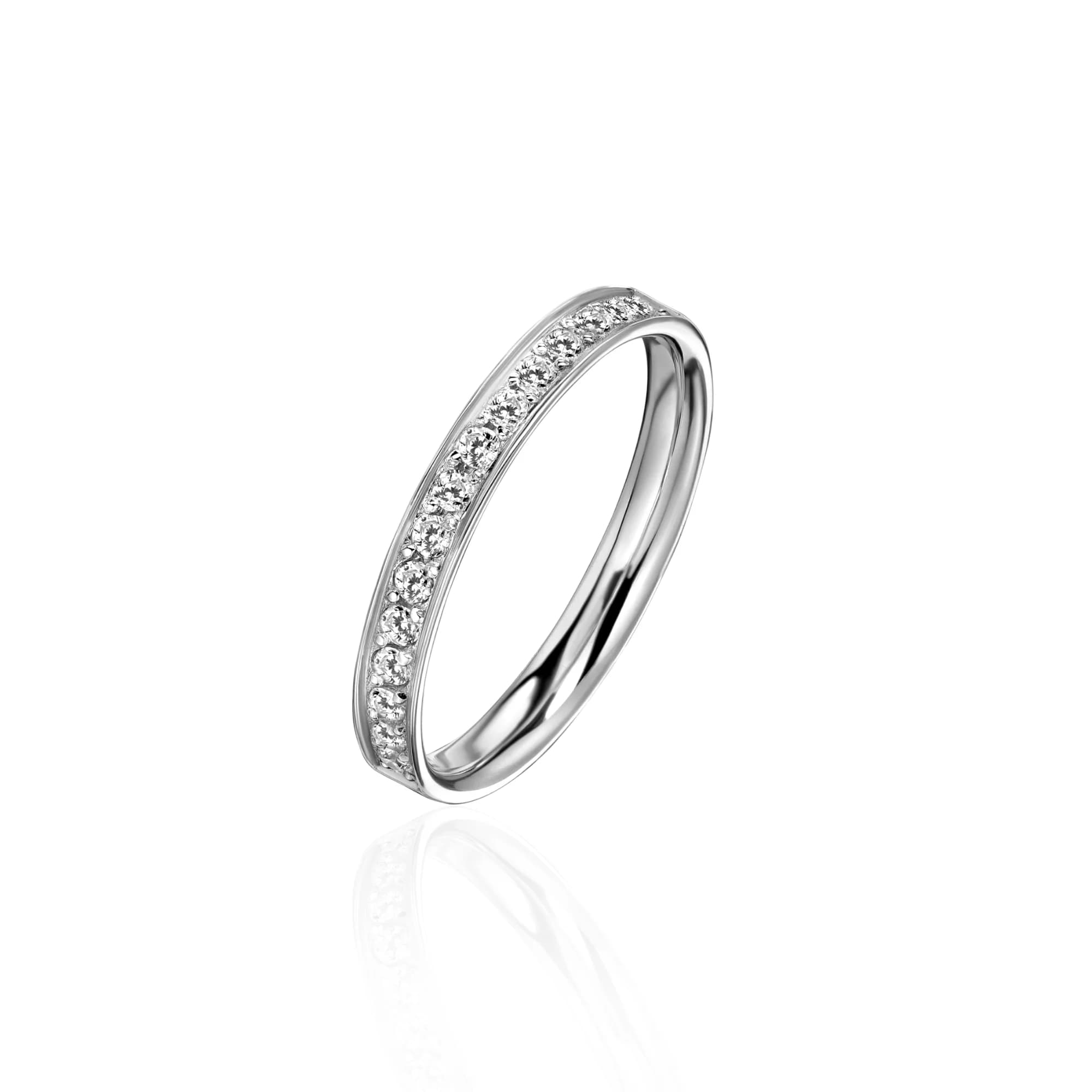 "Sparkling Track" Diamond Wedding Band, 18k white gold
