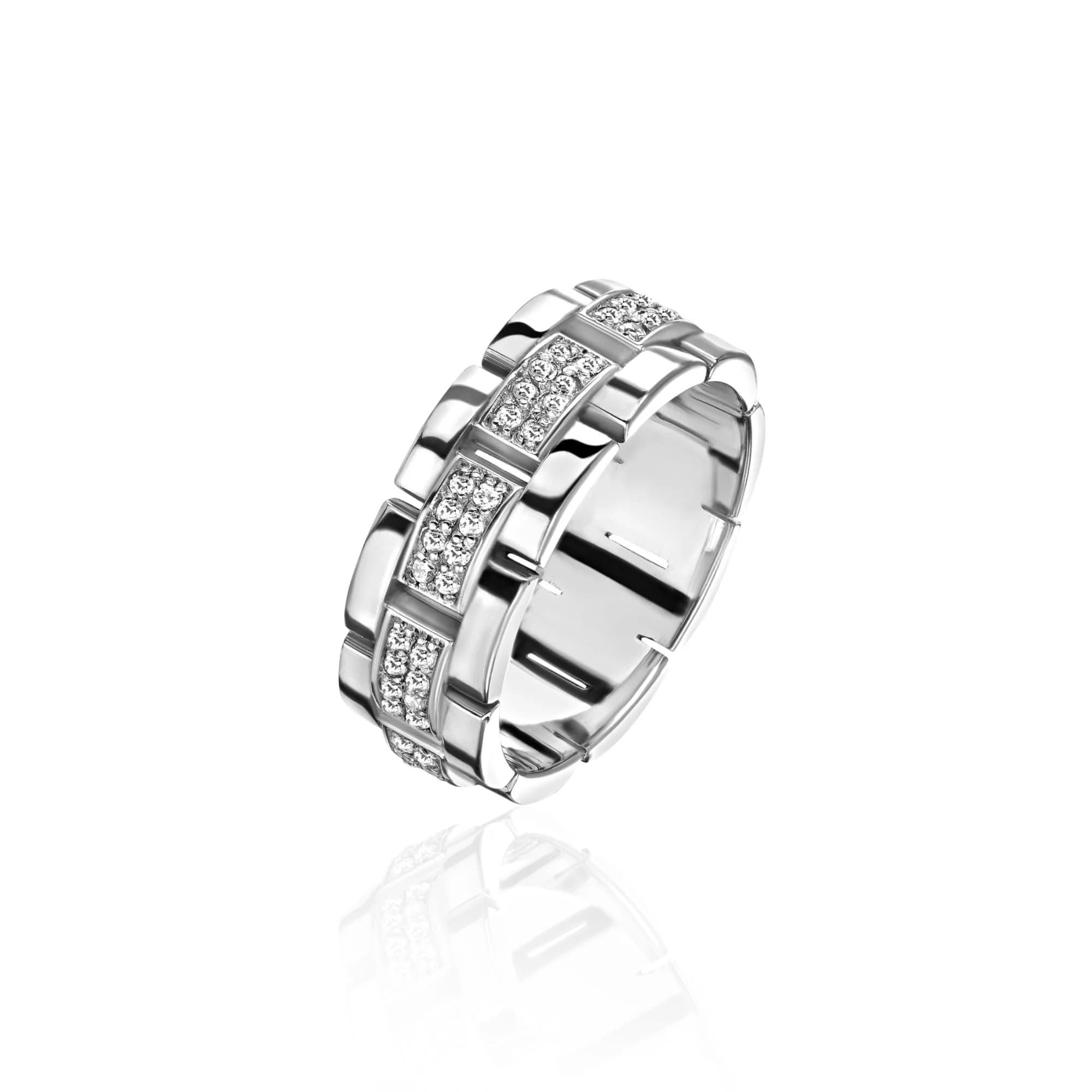 "Symbol" Diamond Wedding Band, 18k white gold