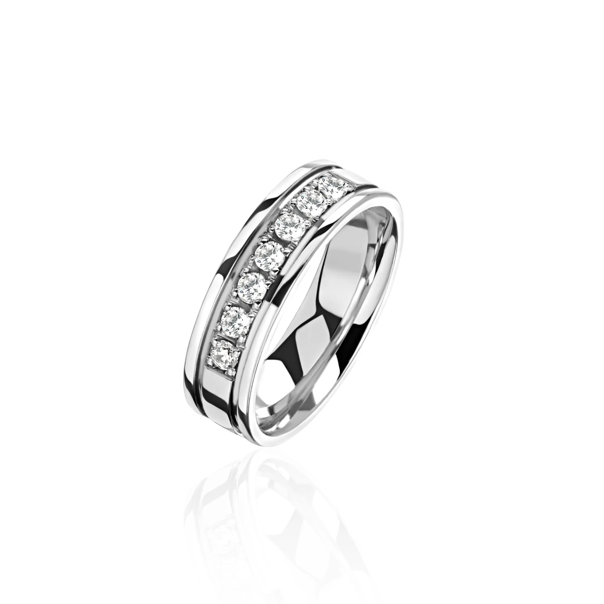 "Embrace" Diamond Wedding Band, 18k white gold