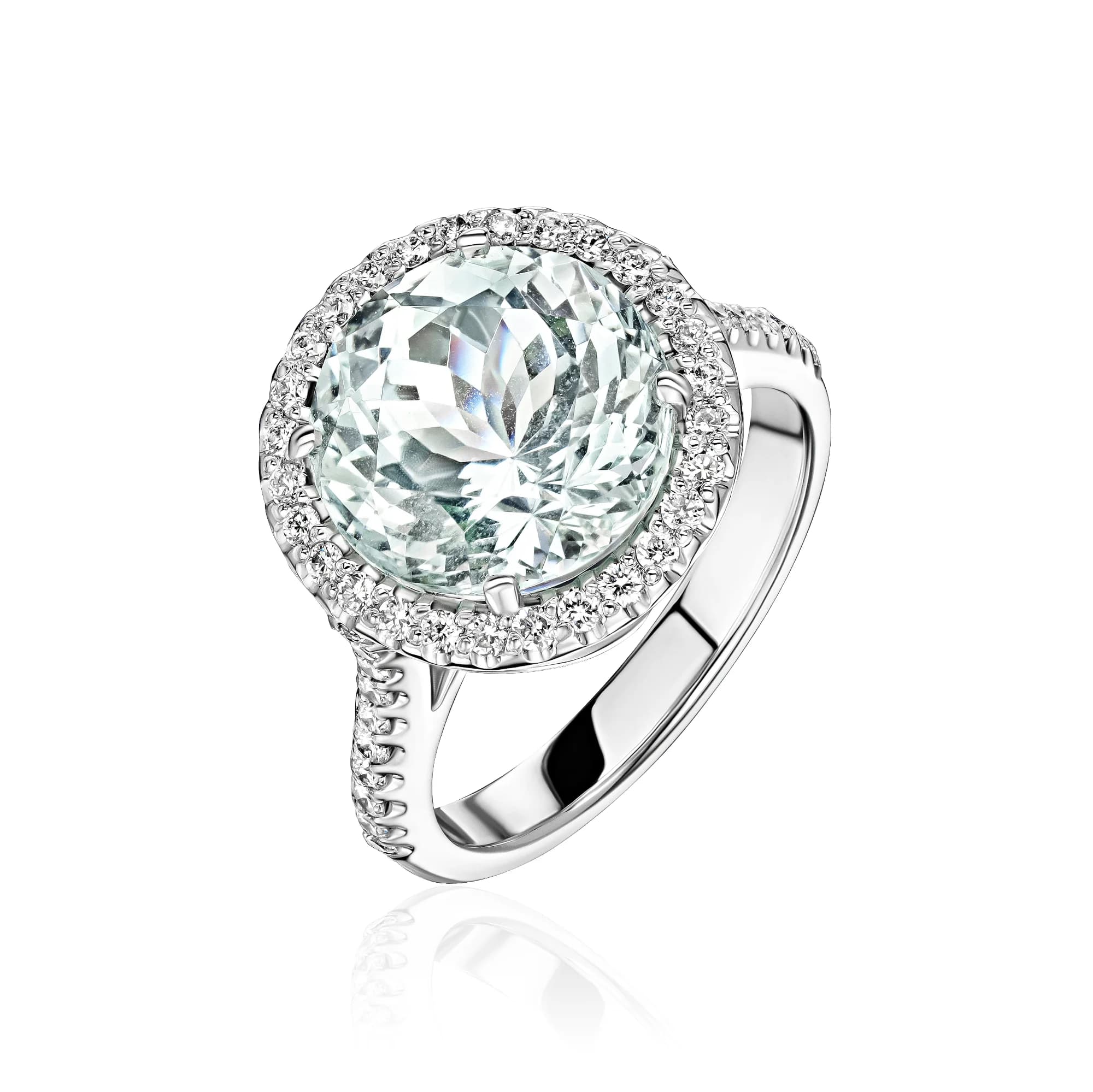 6.55 ct Round Aquamarine Ring, 18k white gold