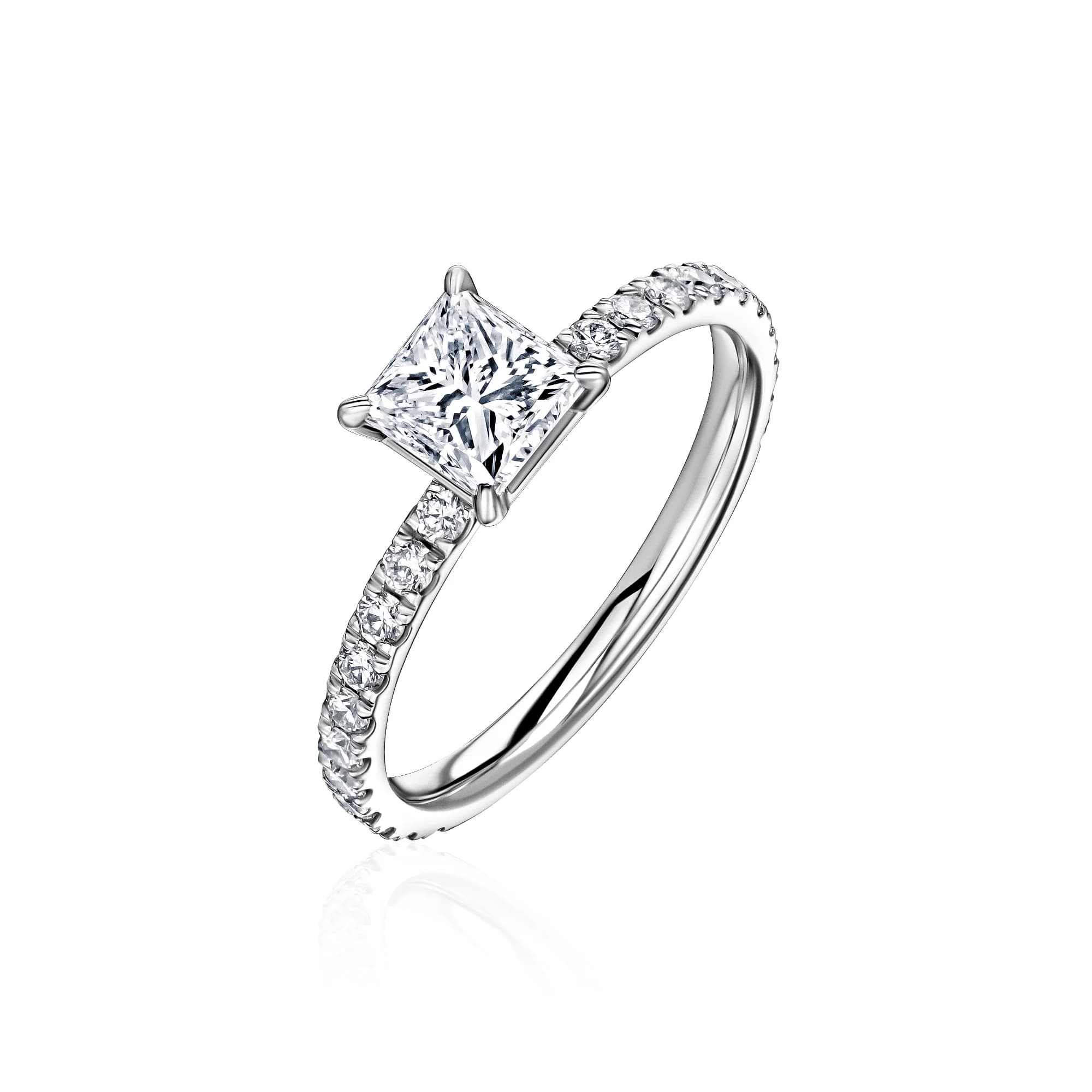 0.90 ct Princess-Cut Diamond Engagement Ring, 18k white gold
