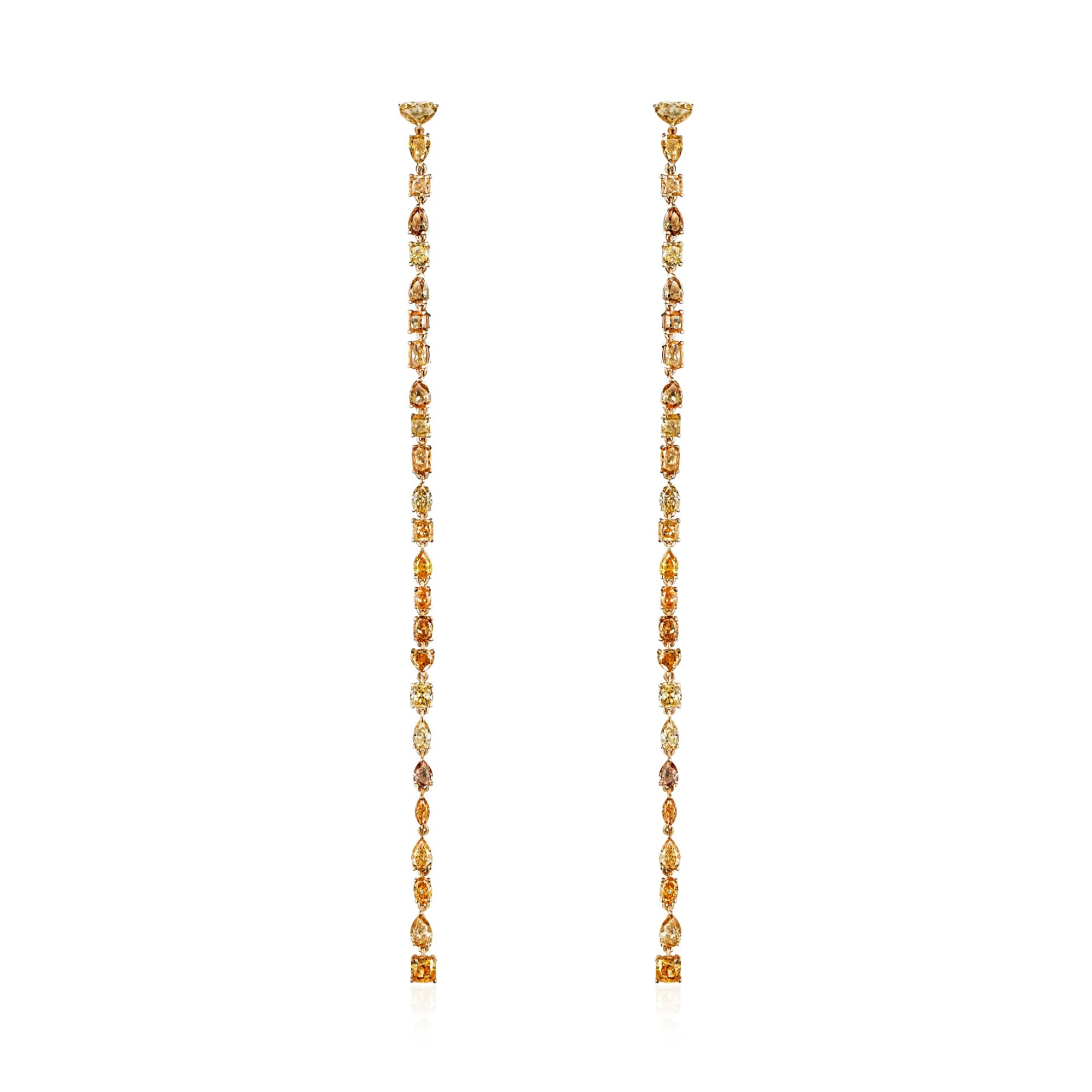 7.33 ct Fancy Color Diamond Drop Earrings, 14k yellow gold
