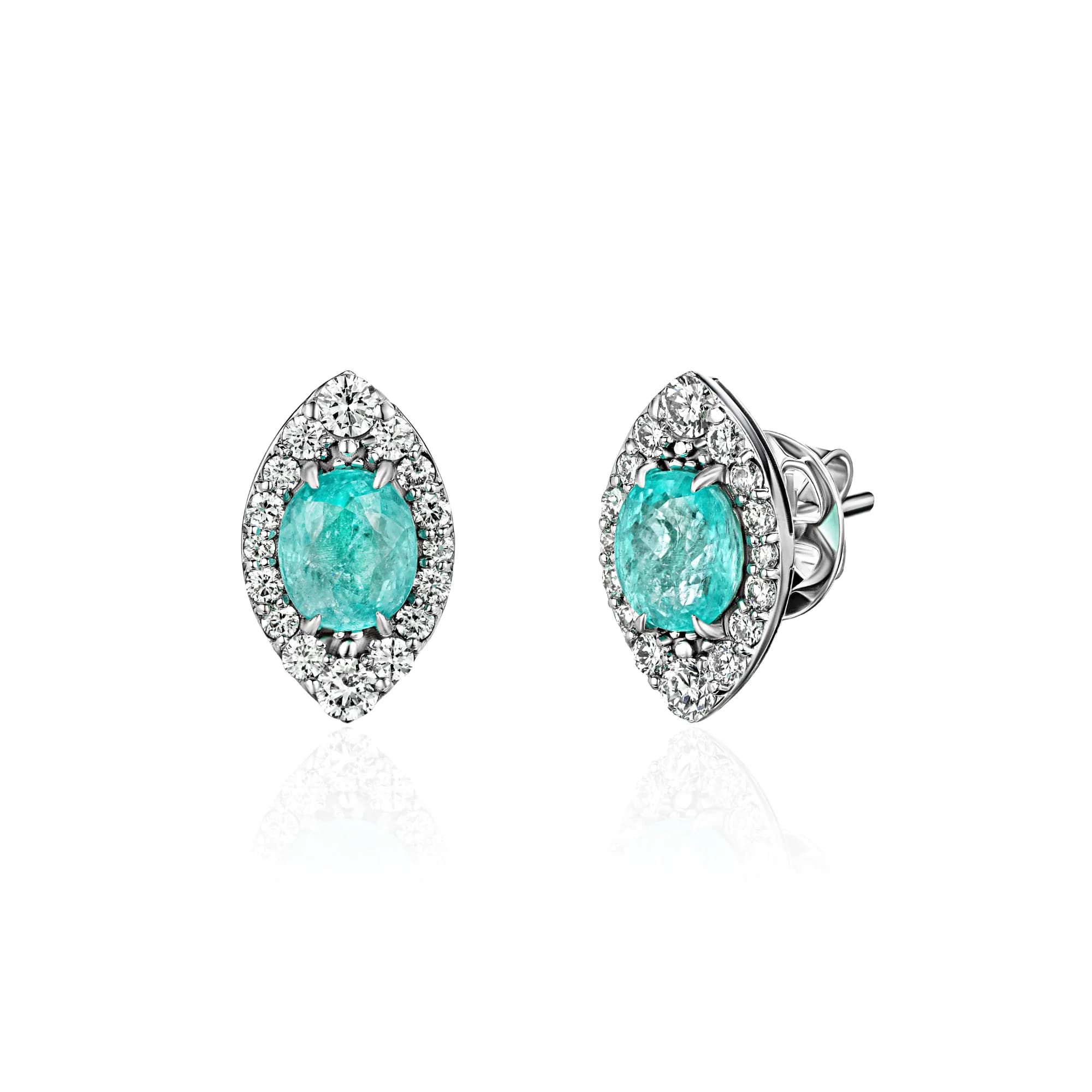 2.0 ct Paraiba Tourmaline Stud Earrings, 14k white gold