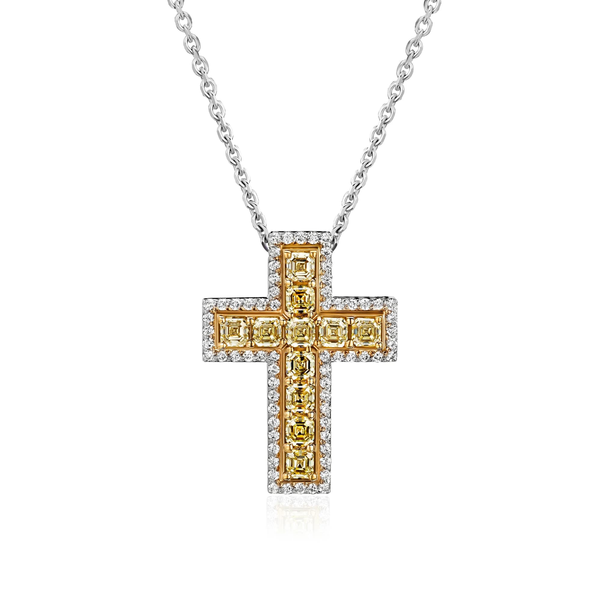 1.20 ct Yellow Diamond Cross Pendant Necklace, 14k white gold