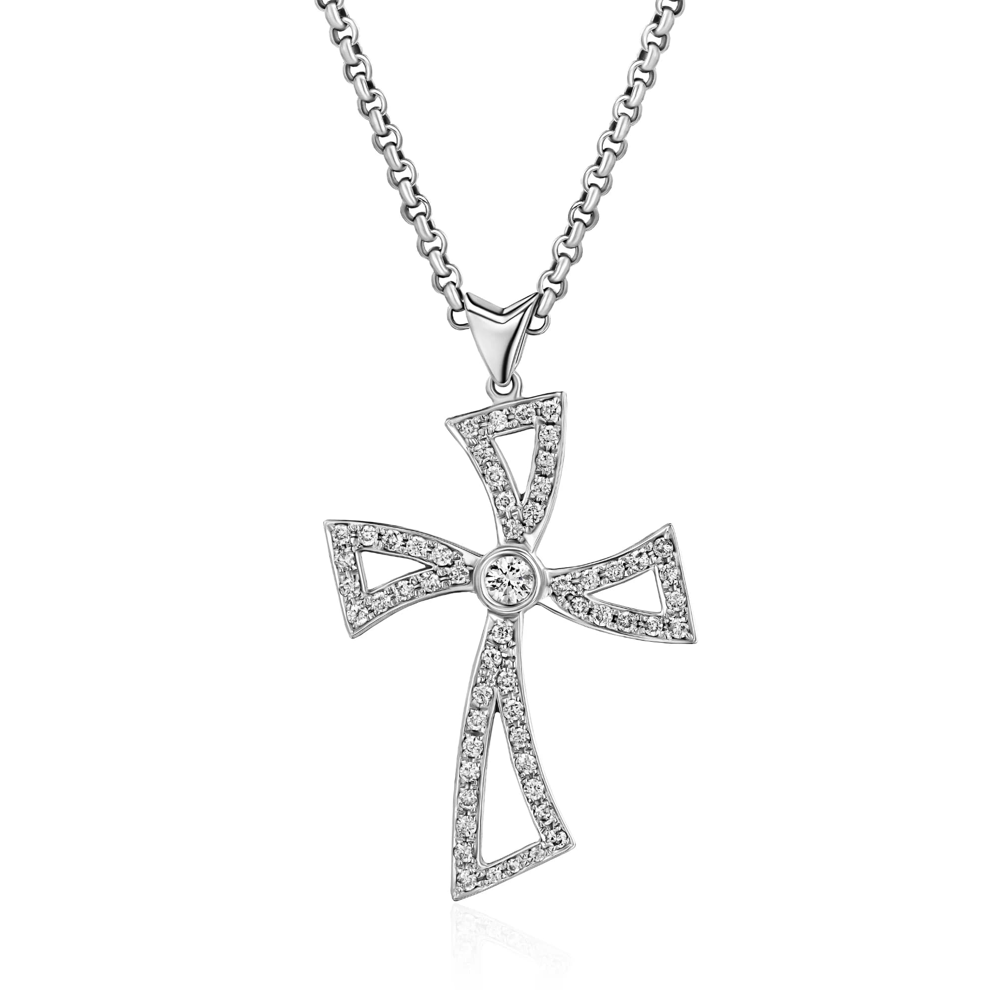0.79 ct Diamond Cross Pendant Necklace, 14k white gold