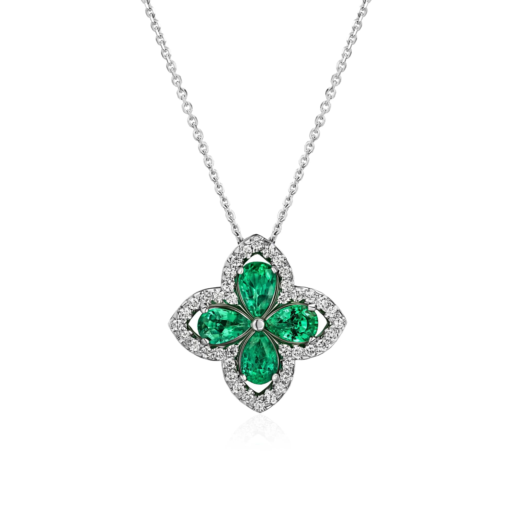 1.60 ct Ural Emerald Pendant Necklace, 18k white gold