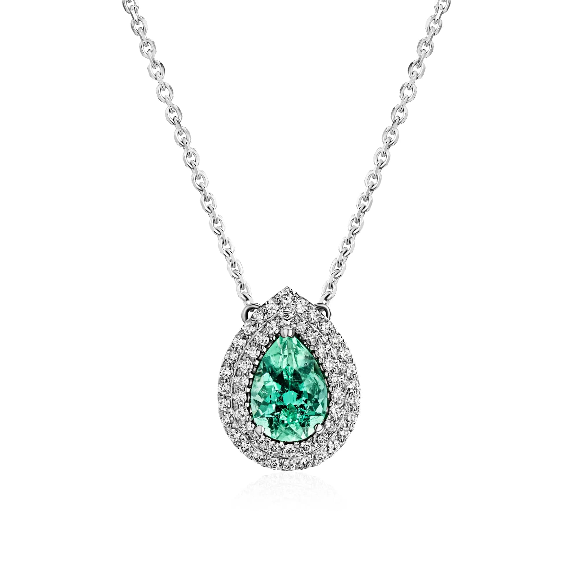 1.55 ct Ural Emerald Pendant Necklace, 18k white gold