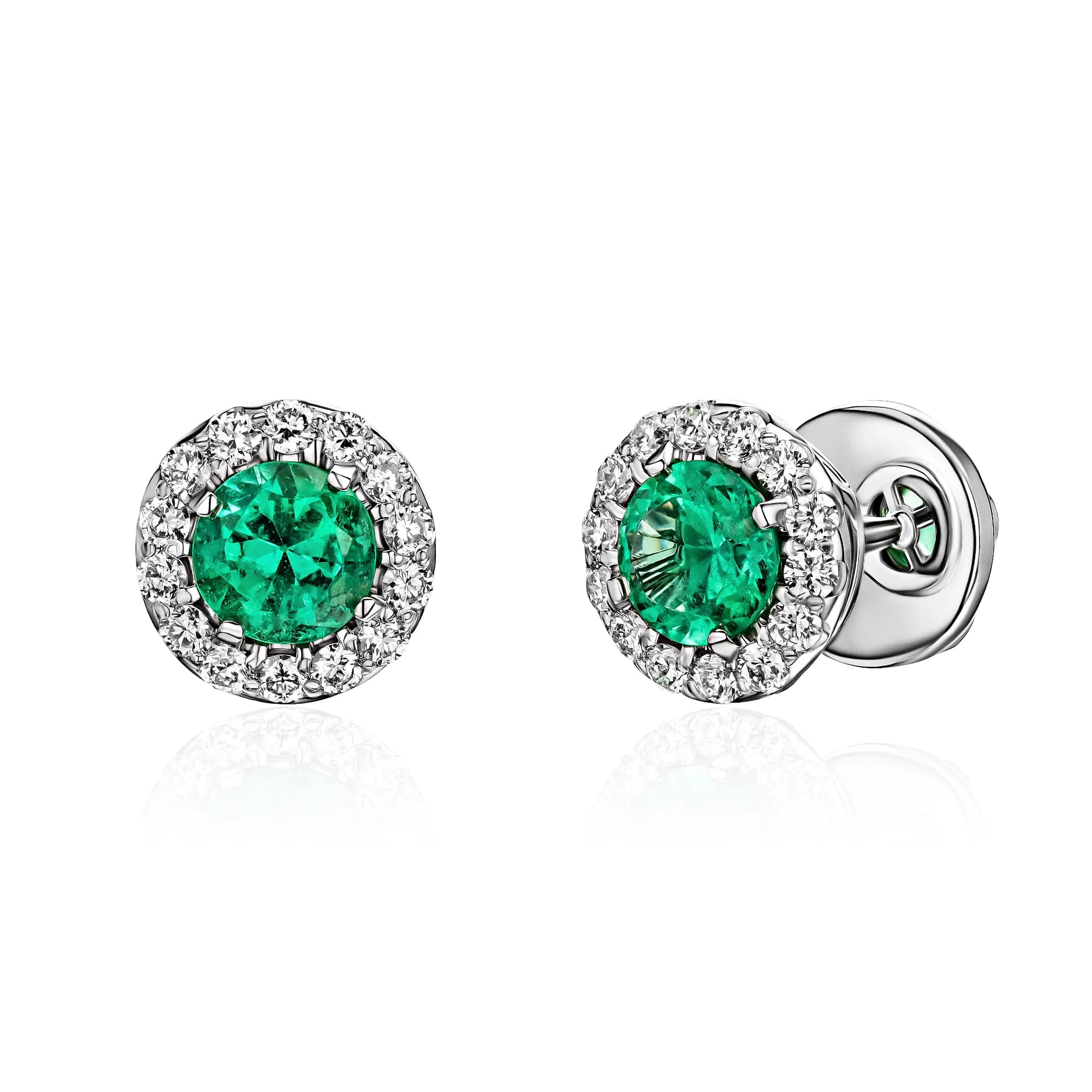 0.82 ct Ural Emerald Stud Earrings, 18k white gold