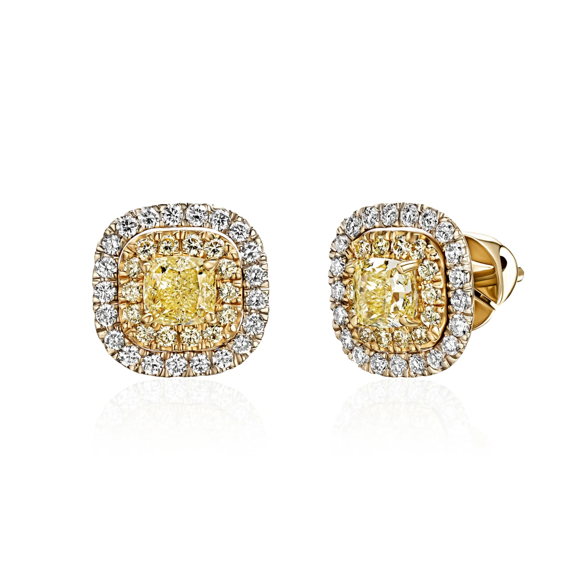 1.05 ct Yellow Diamond Stud Earrings, 18k yellow gold