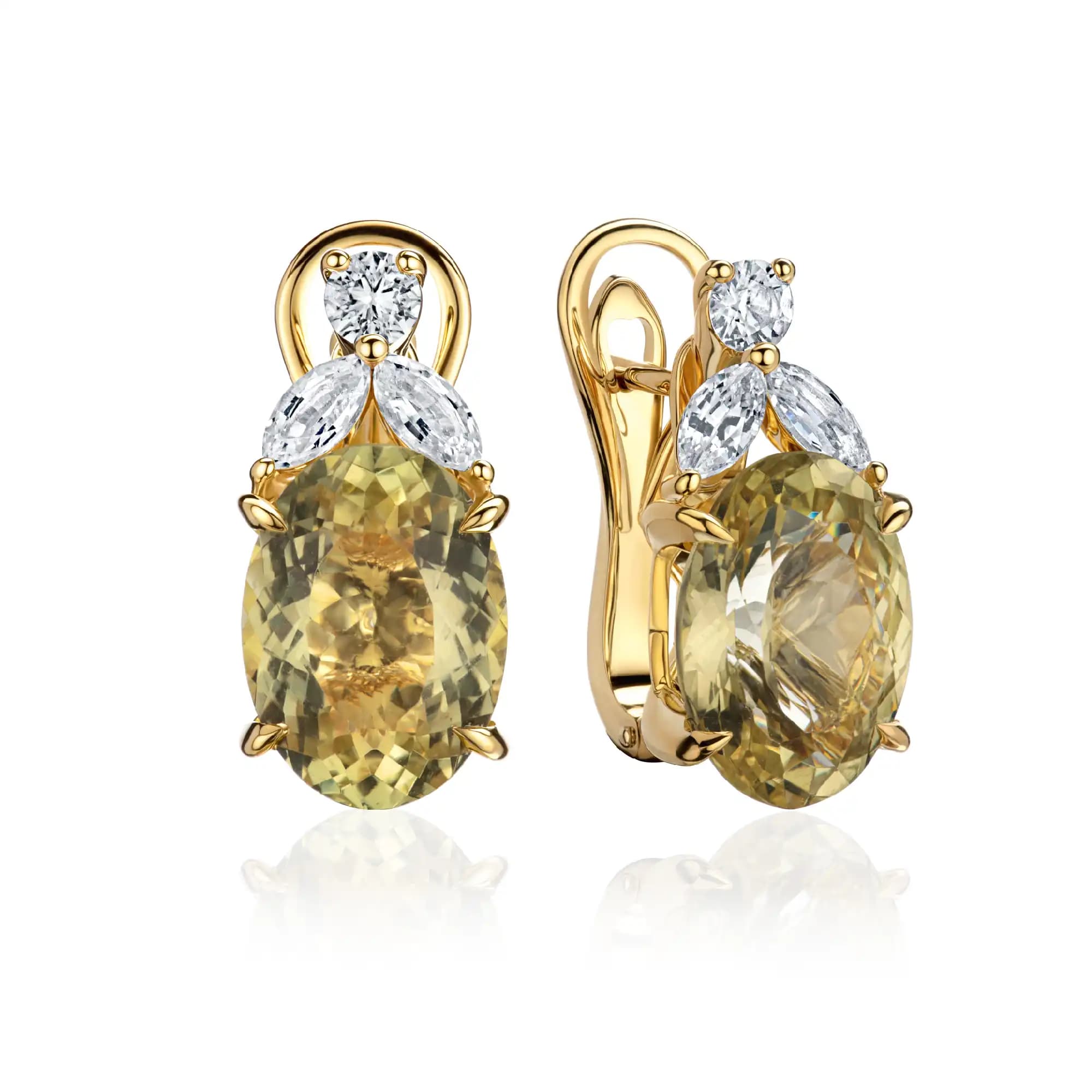 11.16 ct Heliodor & Diamond Drop Earrings, 18k yellow gold