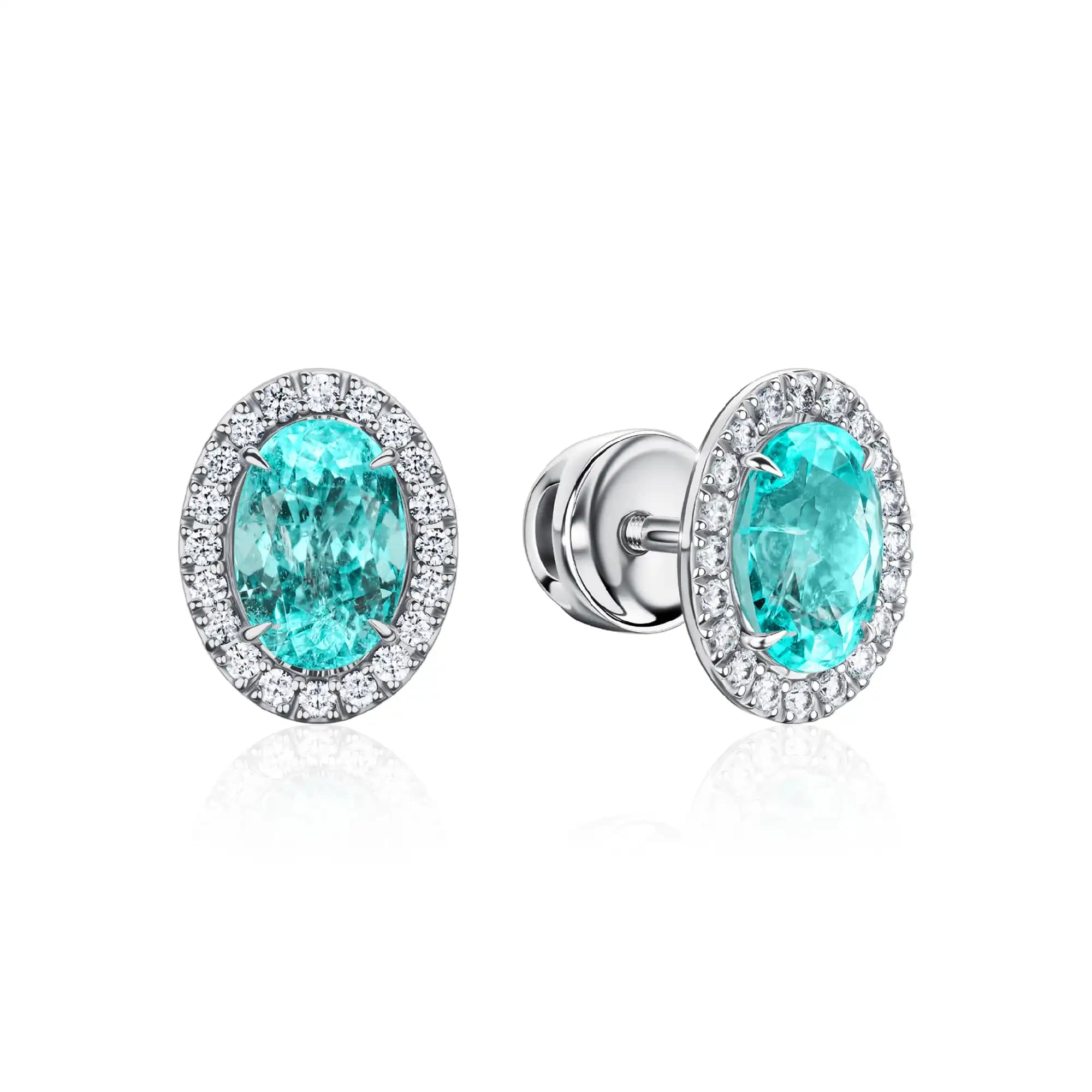 2.98 ct Paraiba Tourmaline Stud Earrings, 14k white gold