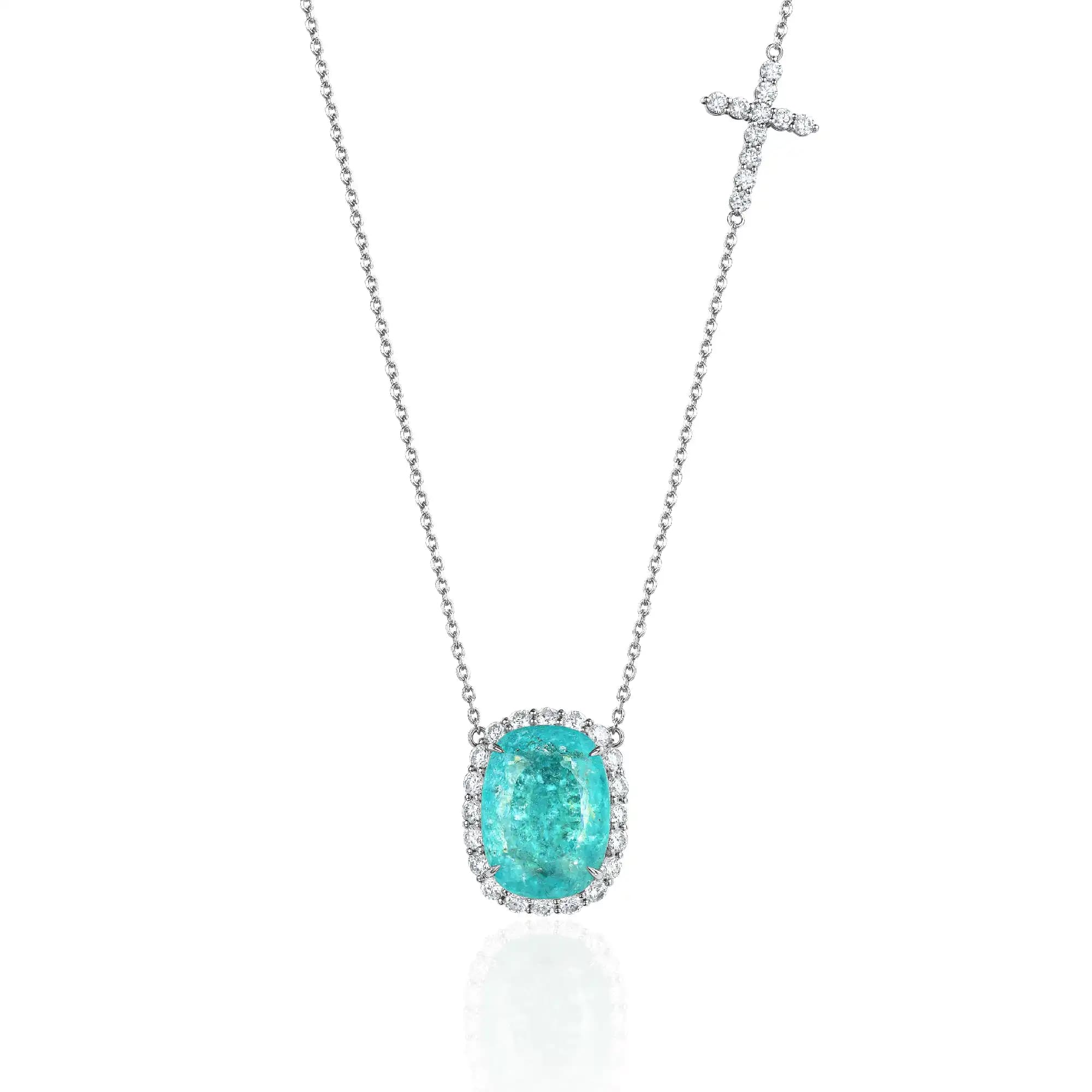 14.07 ct Paraiba Tourmaline Necklace, 14k white gold