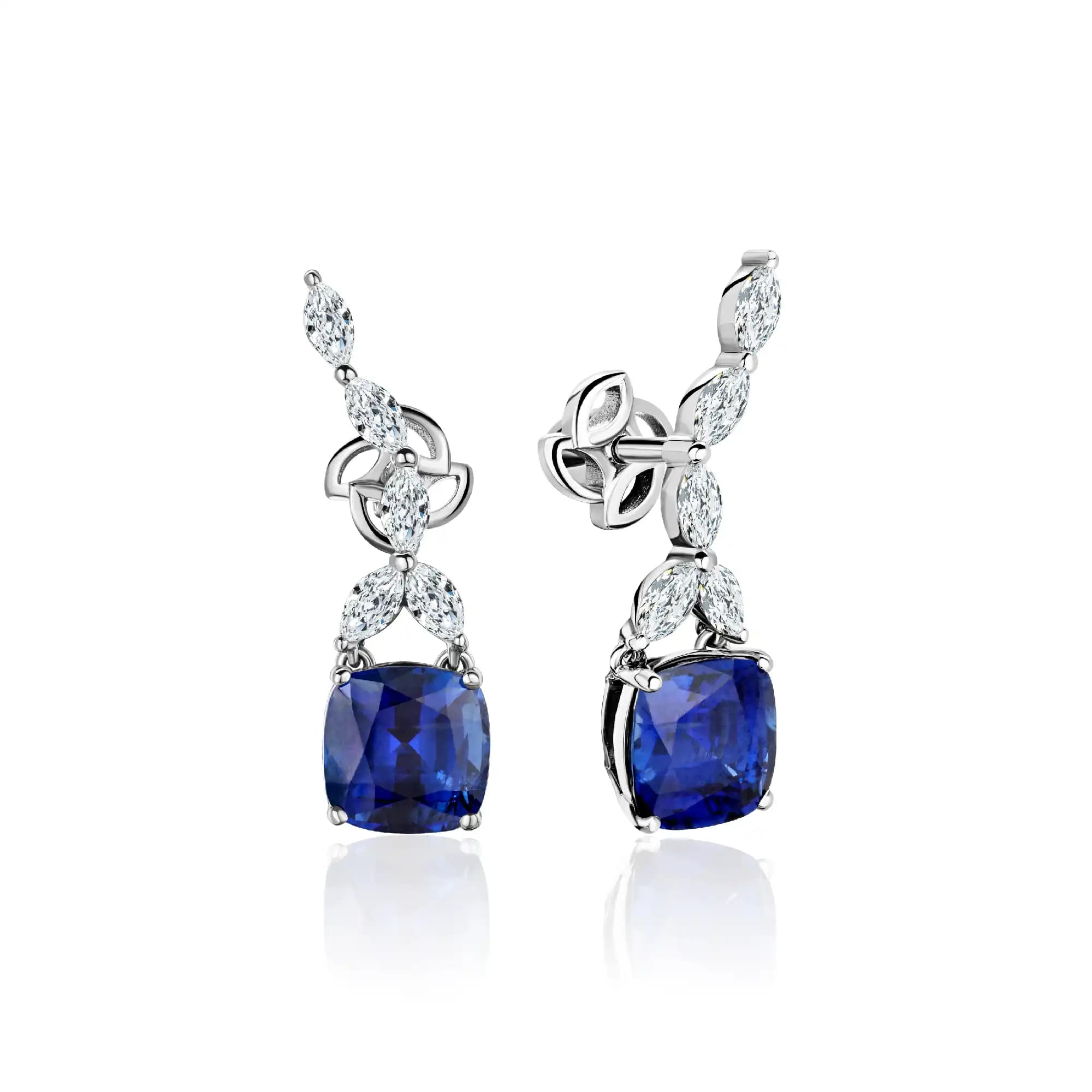 2.22 ct & 2.39 ct Sapphire Drop Earrings, 14k white gold