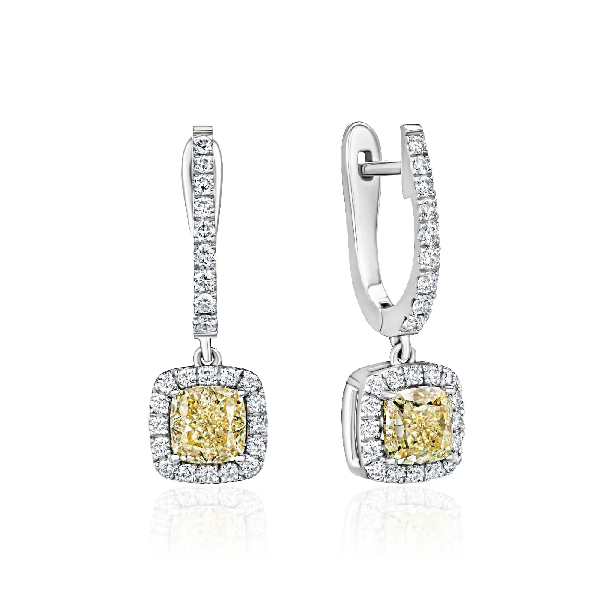 1.48 ct Yellow Diamond Drop Earrings, 14k white gold