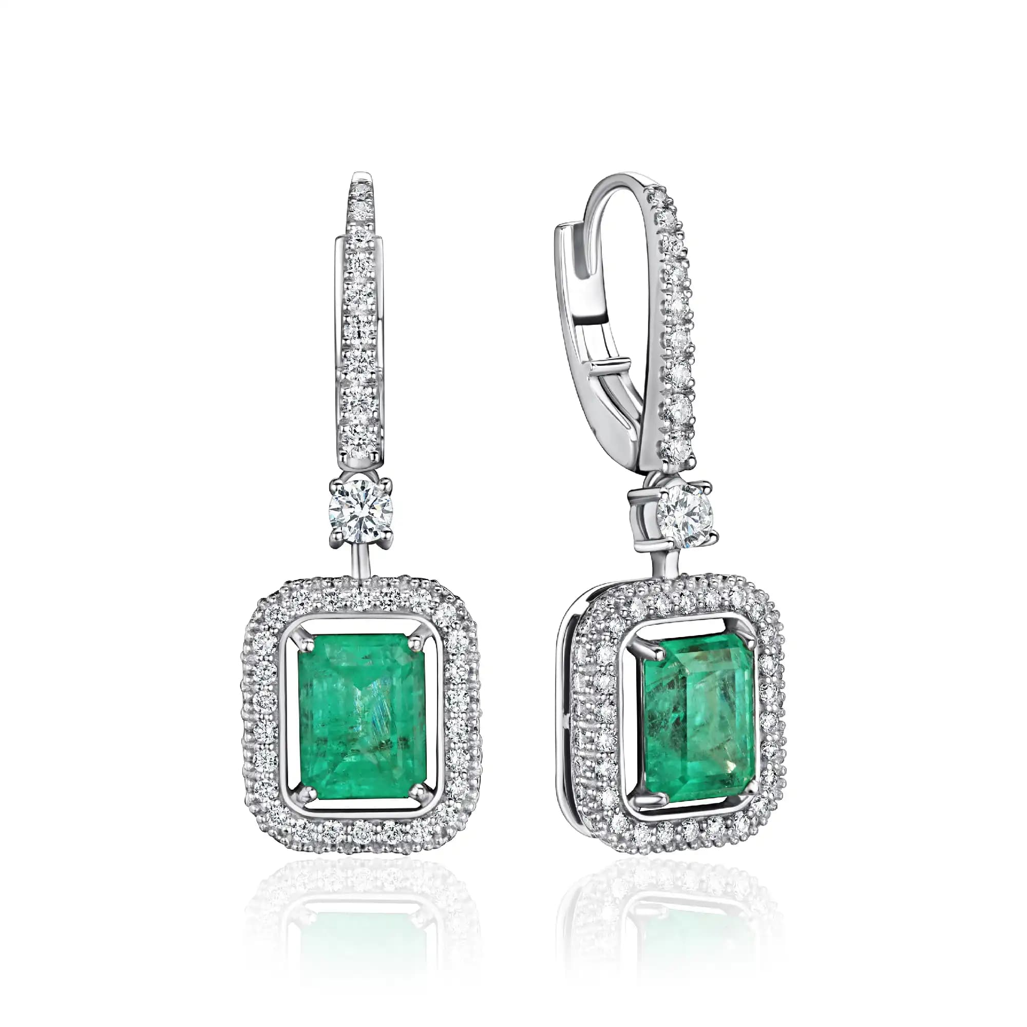 3.00 ct Emerald Drop Earrings, 14k white gold