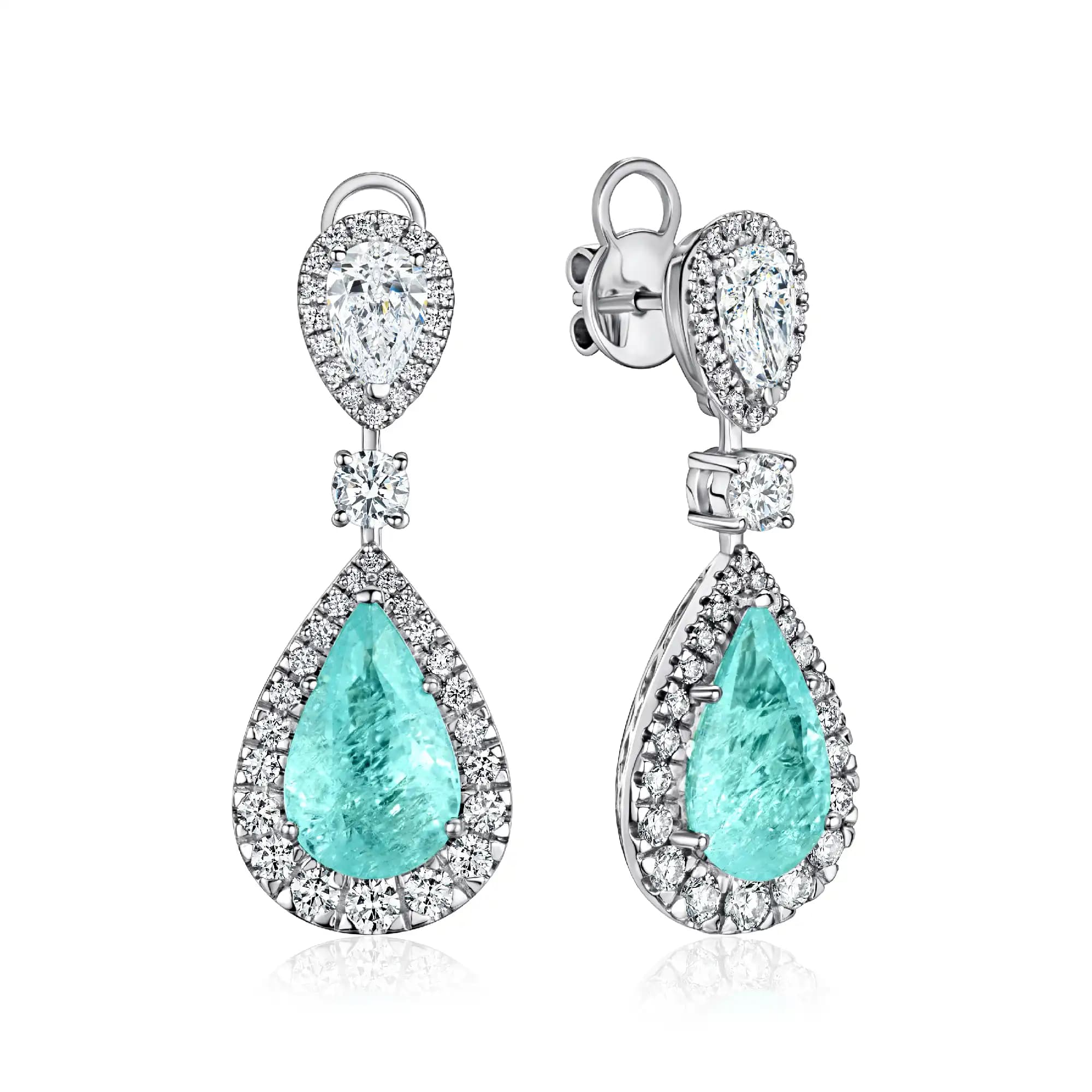 5.98 ct Paraiba Tourmaline Drop Earrings, 14k white gold