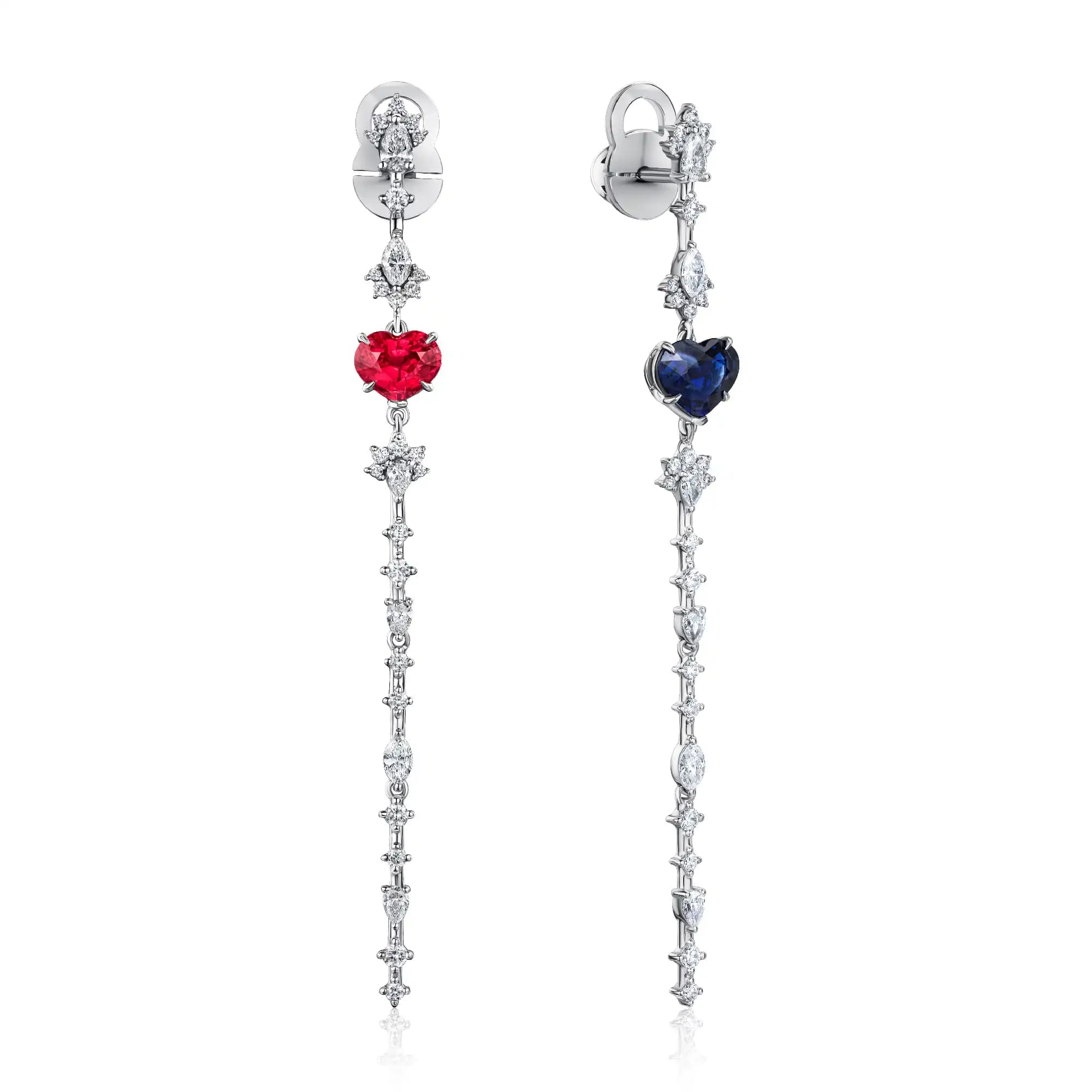 Spinel & Sapphire Drop Earrings, 14k white gold