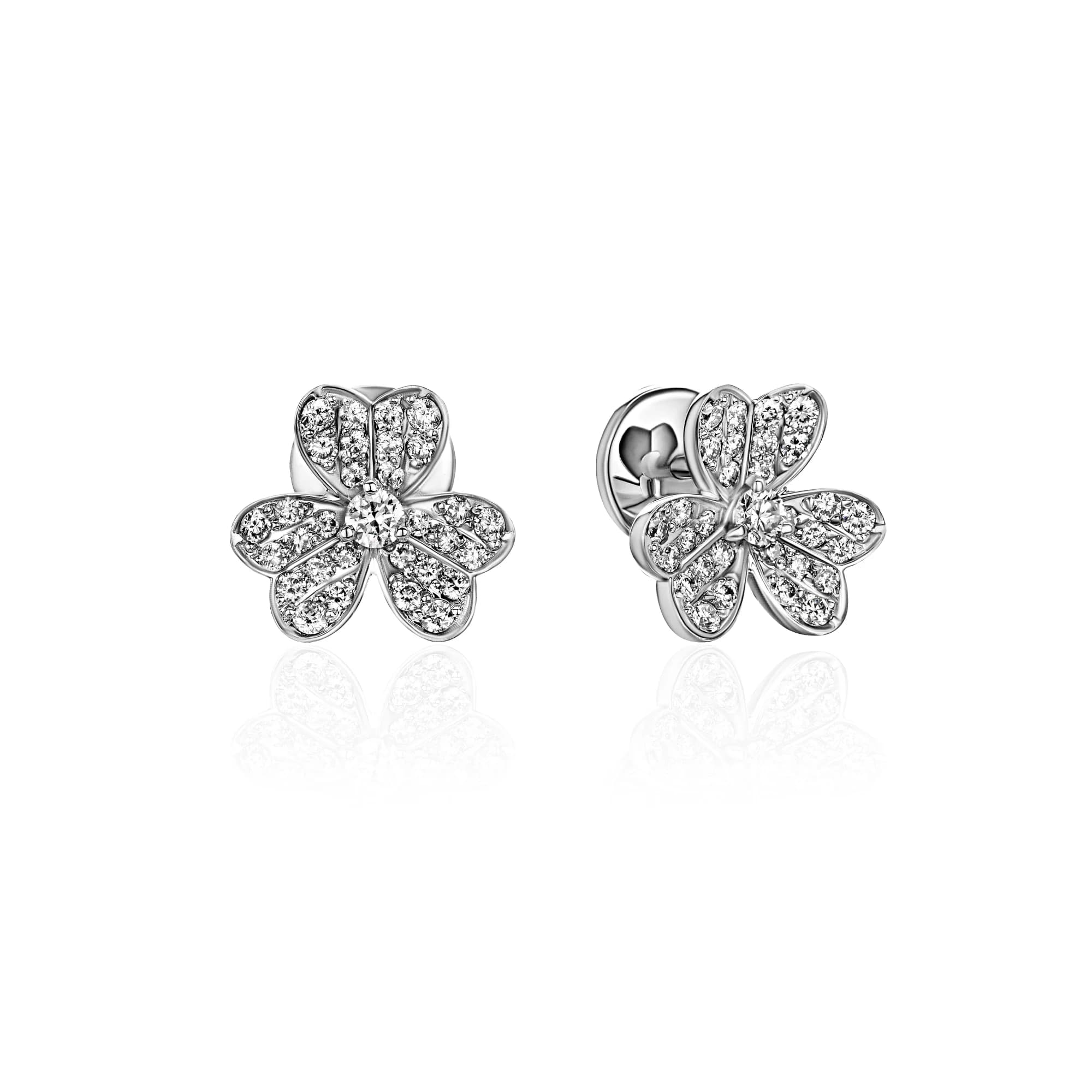 0.64 ct Diamond "Clovers" Stud Earrings, 14k white gold