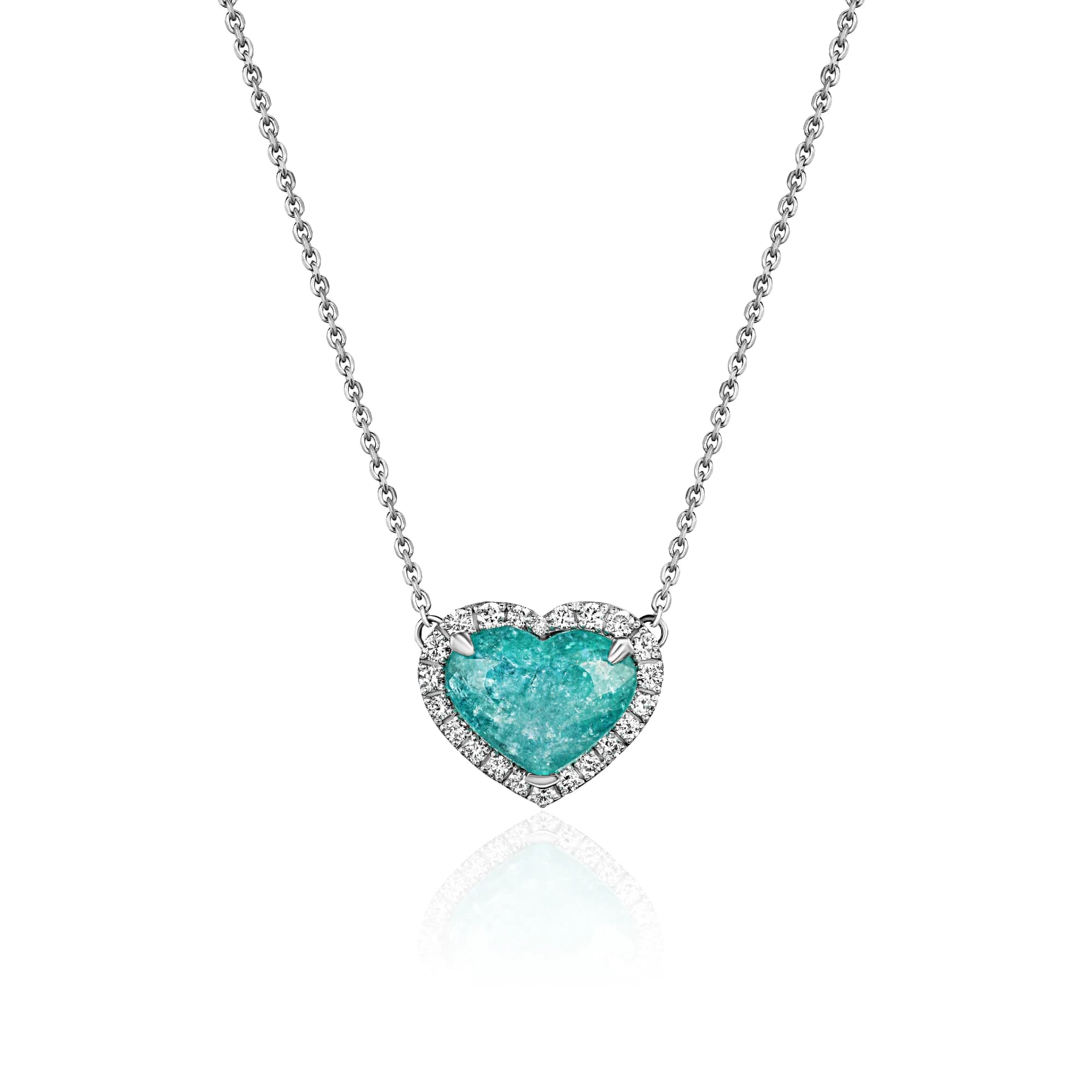 3.56 ct Paraiba Tourmaline Heart Pendant Necklace, 14k white gold