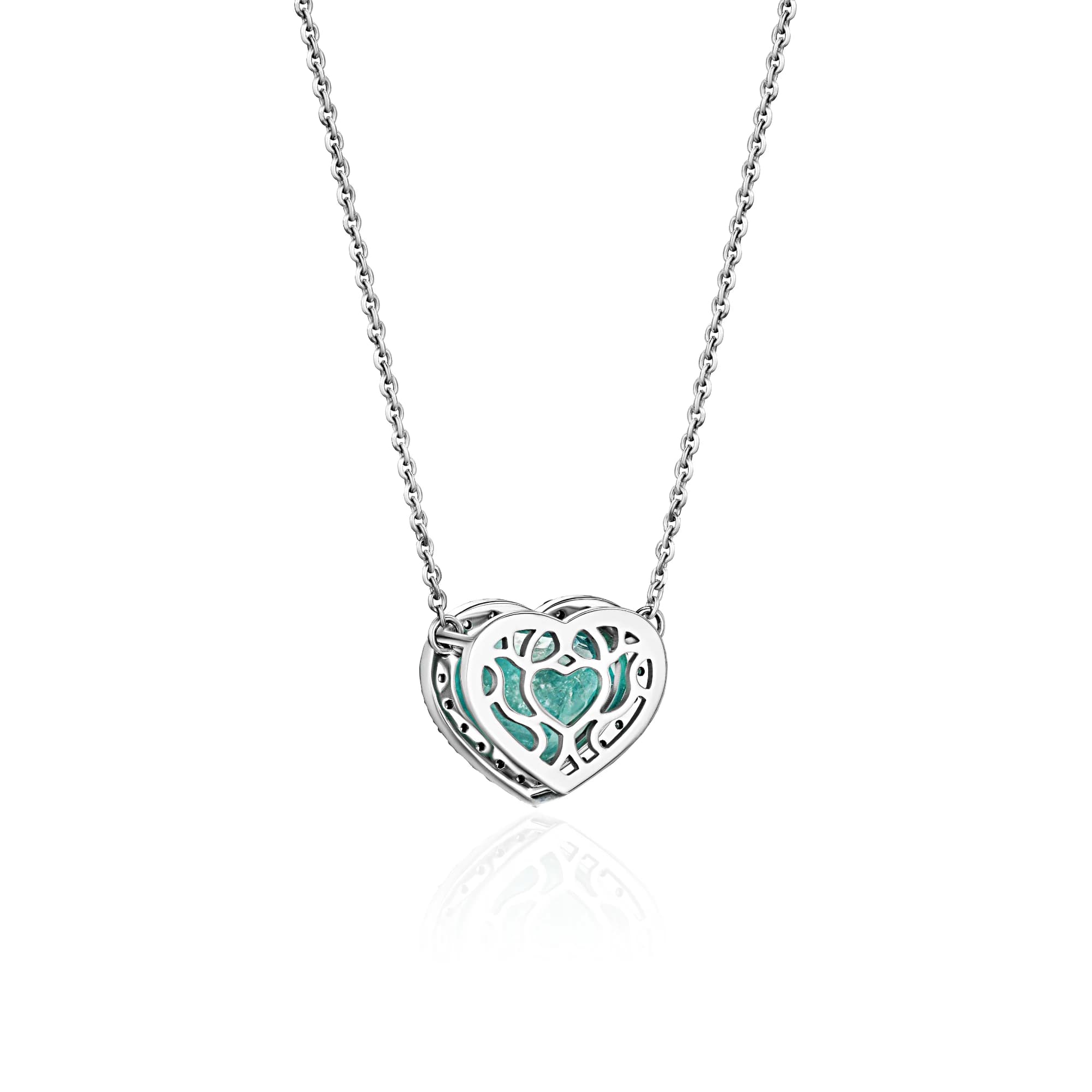 3.56 ct Paraiba Tourmaline Heart Pendant Necklace, 14k white gold