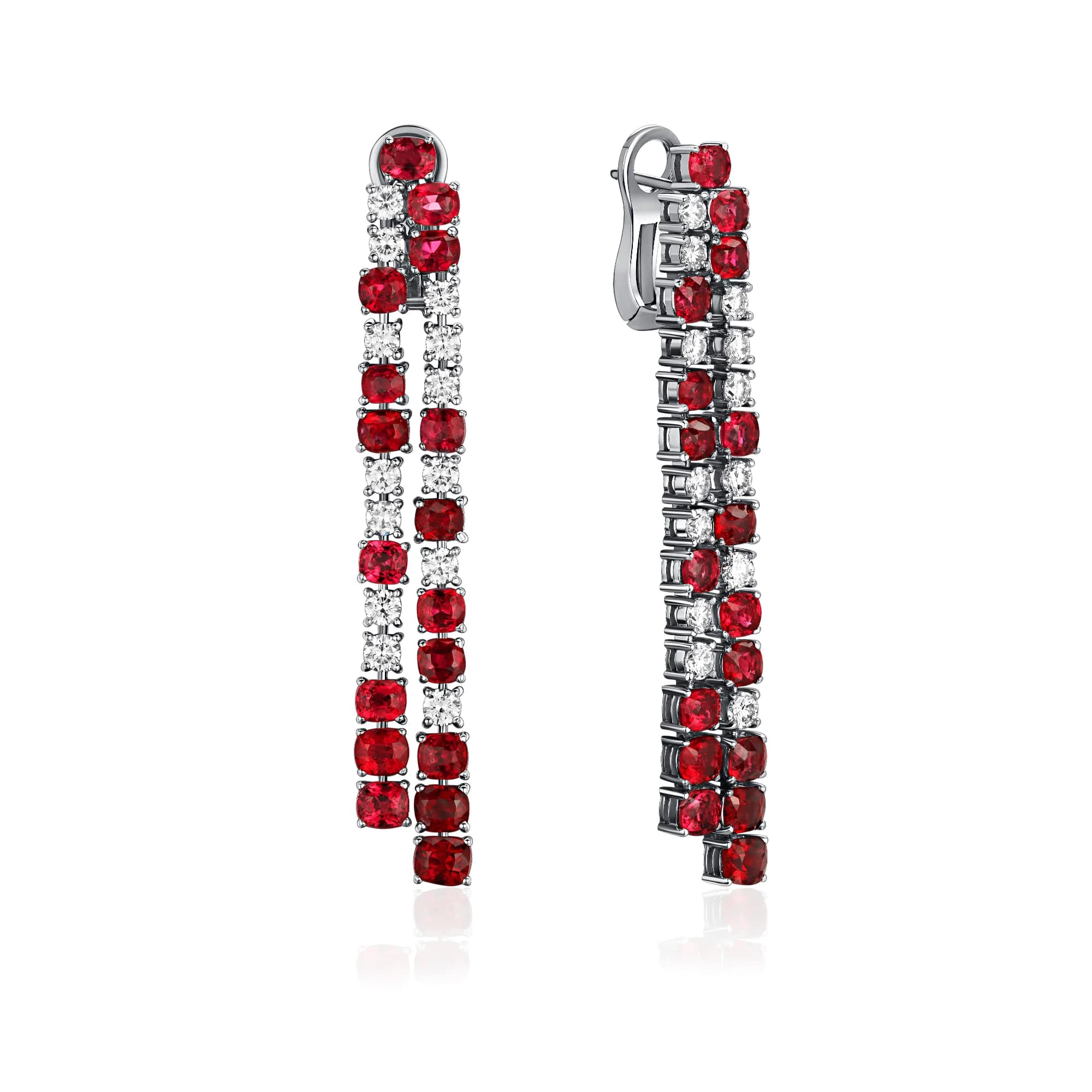 9.27 ct Vivid Red Burmese Spinel Drop Earrings, 14k white gold