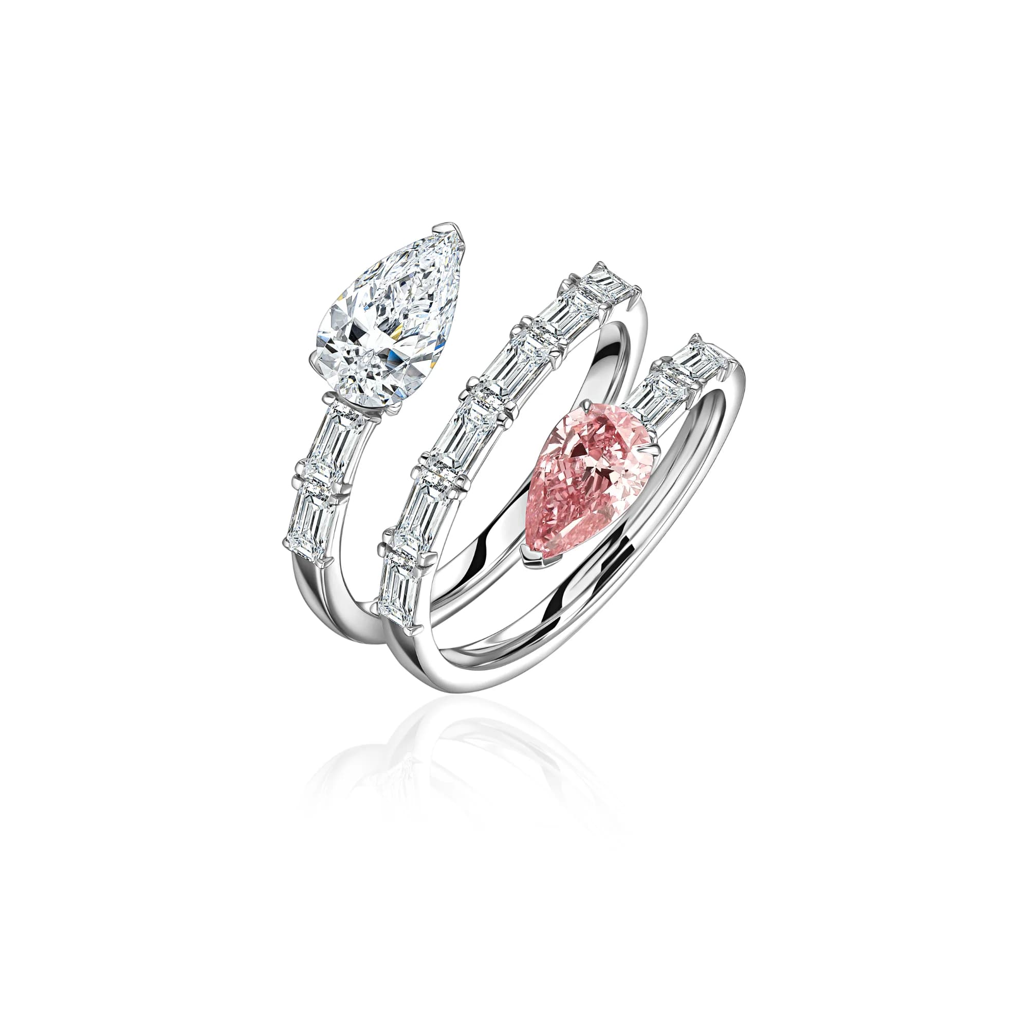 0.74 ct Pink & 1.00 ct White Diamond Two-Stone Ring, 14k white gold