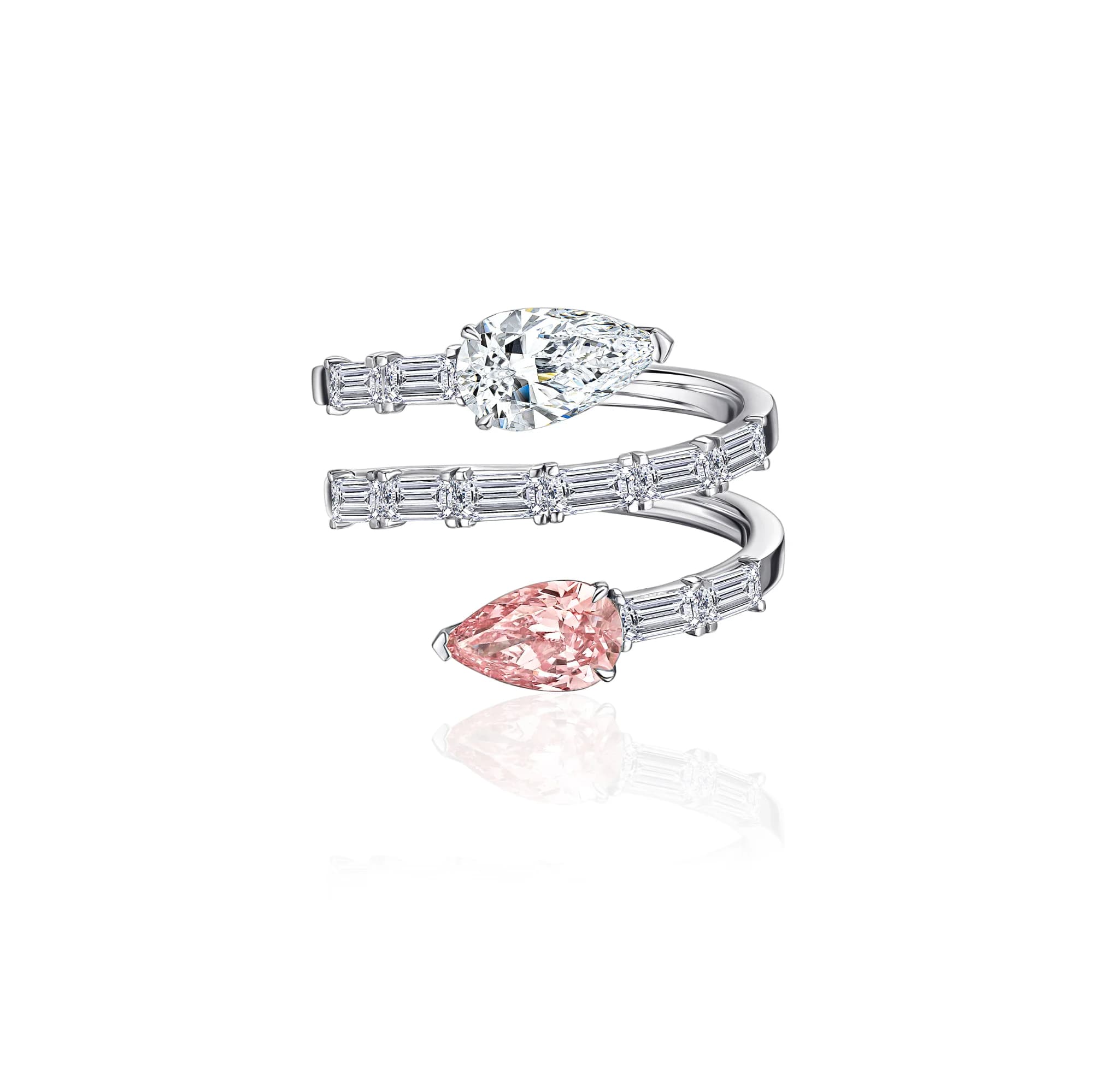 0.74 ct Pink & 1.00 ct White Diamond Two-Stone Ring, 14k white gold