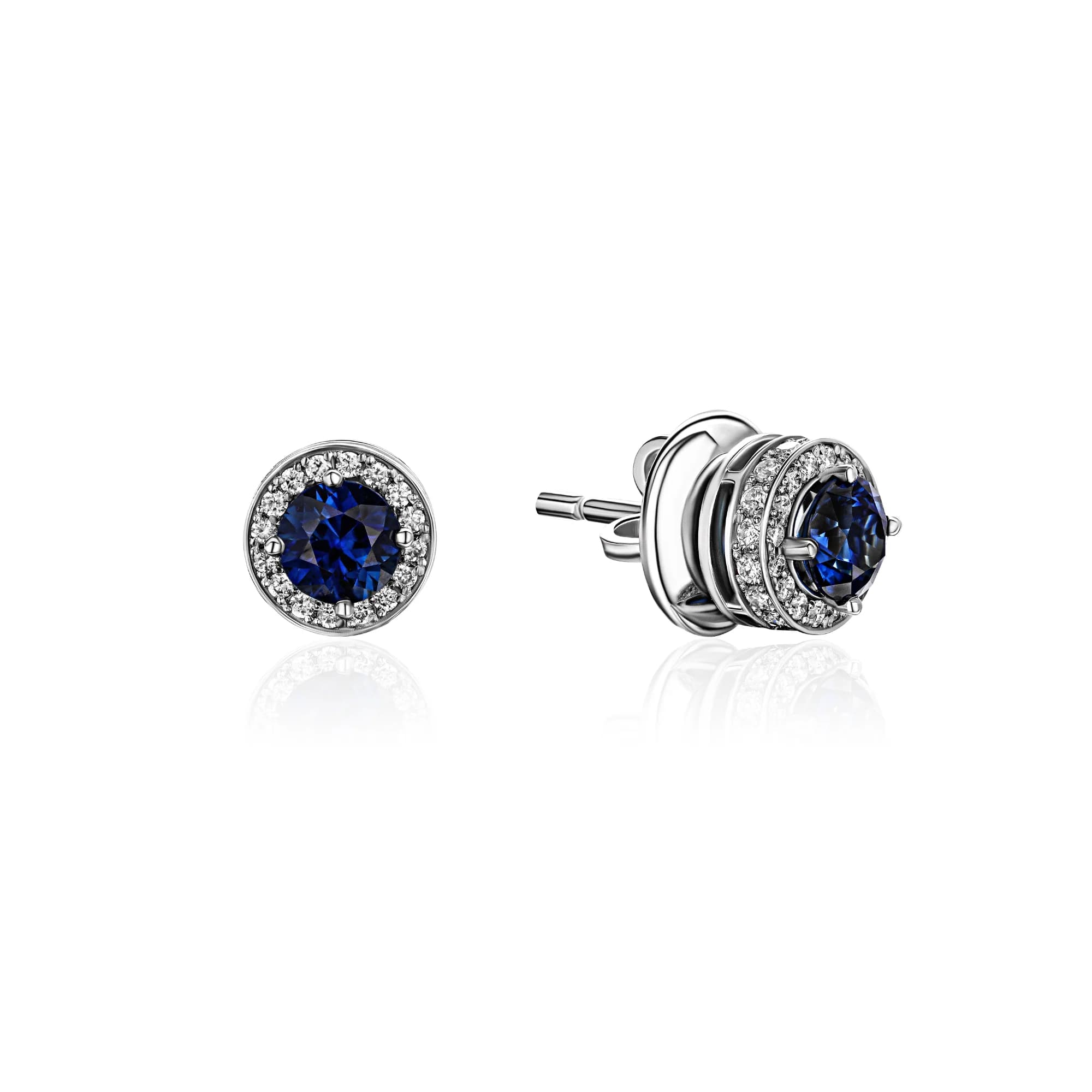 1.68 ct Royal Blue Sapphire Stud Earrings, 18k white gold