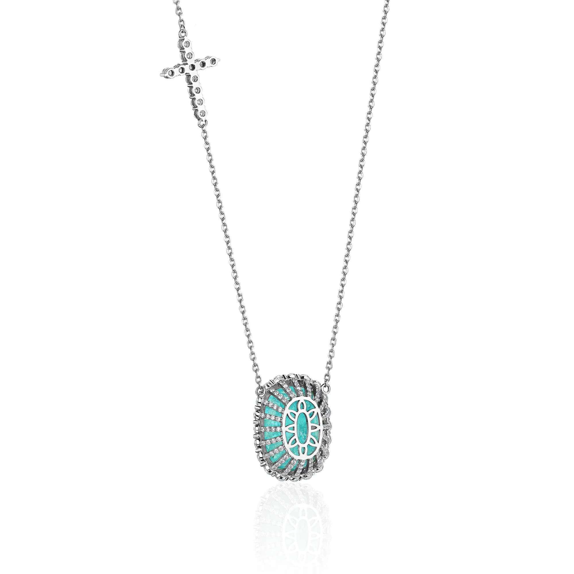 14.07 ct Paraiba Tourmaline Necklace, 14k white gold