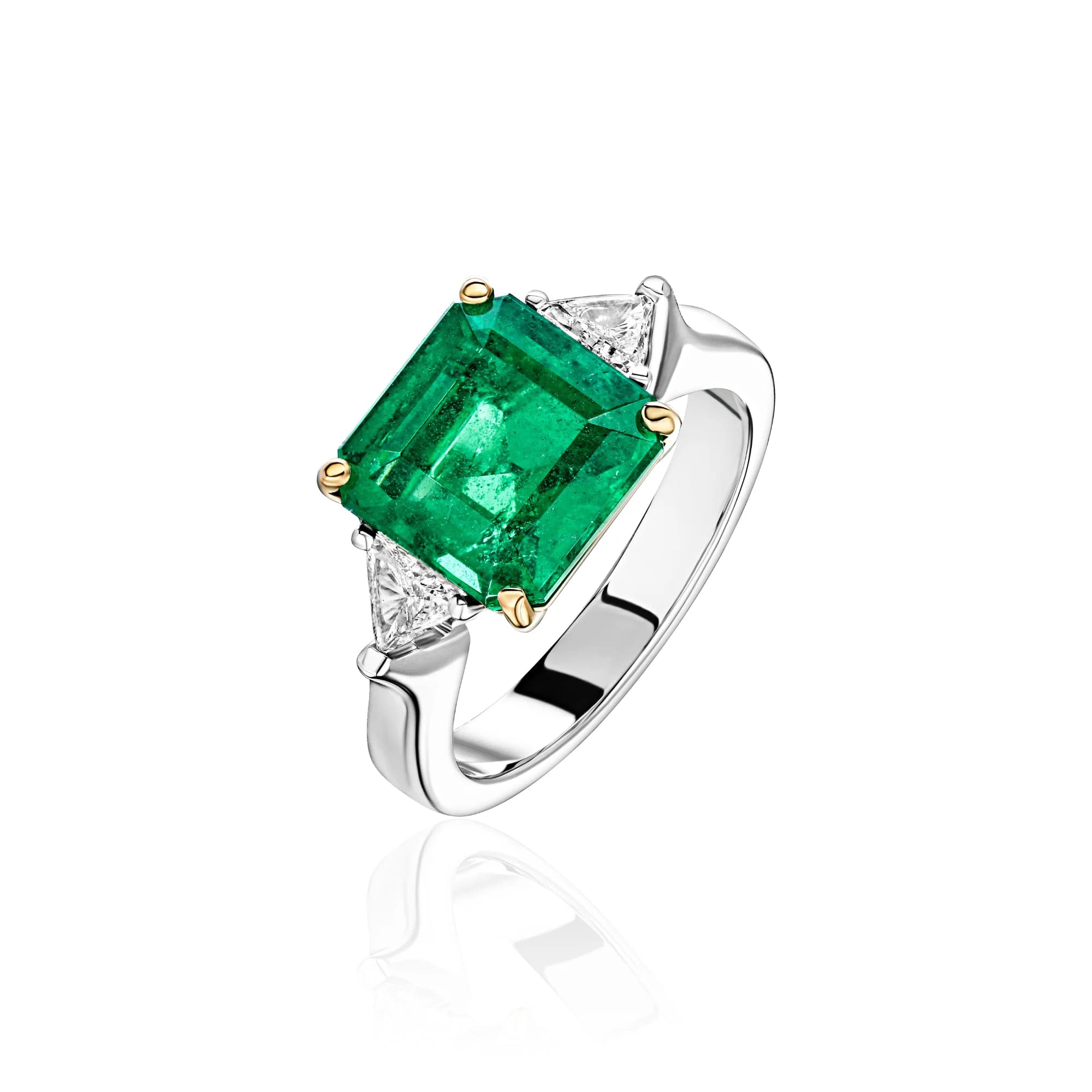 4.05 ct Vivid Green Emerald Ring, 18k white gold