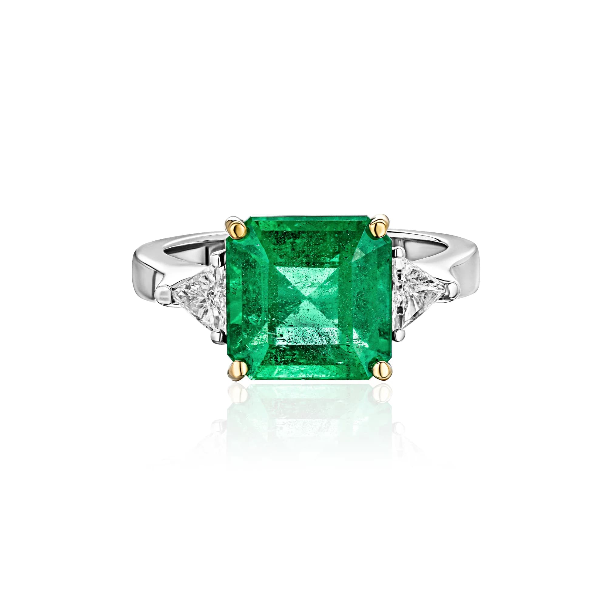 4.05 ct Vivid Green Emerald Ring, 18k white gold
