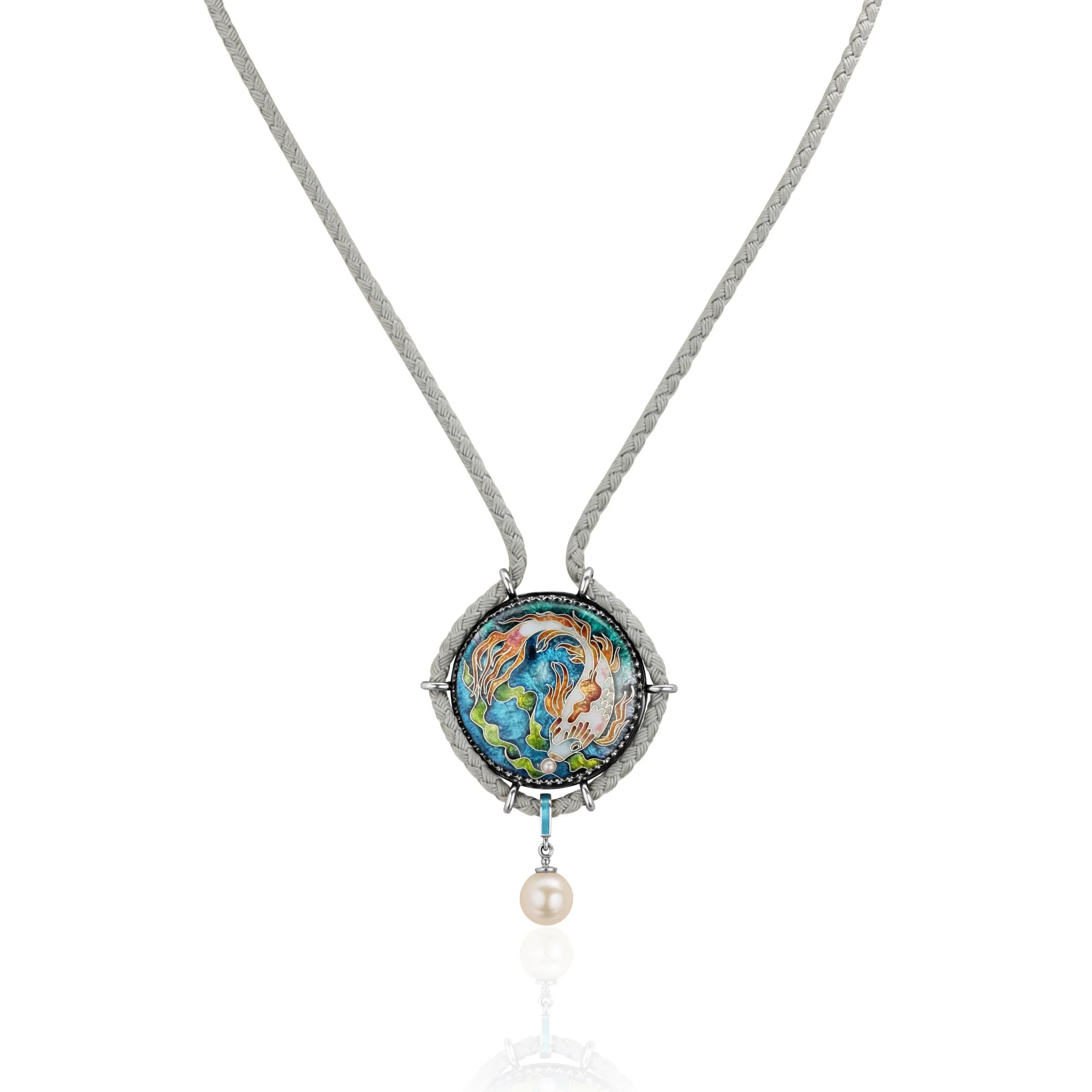 "Koi Carp" Enamel Pendant Necklace, sterling silver