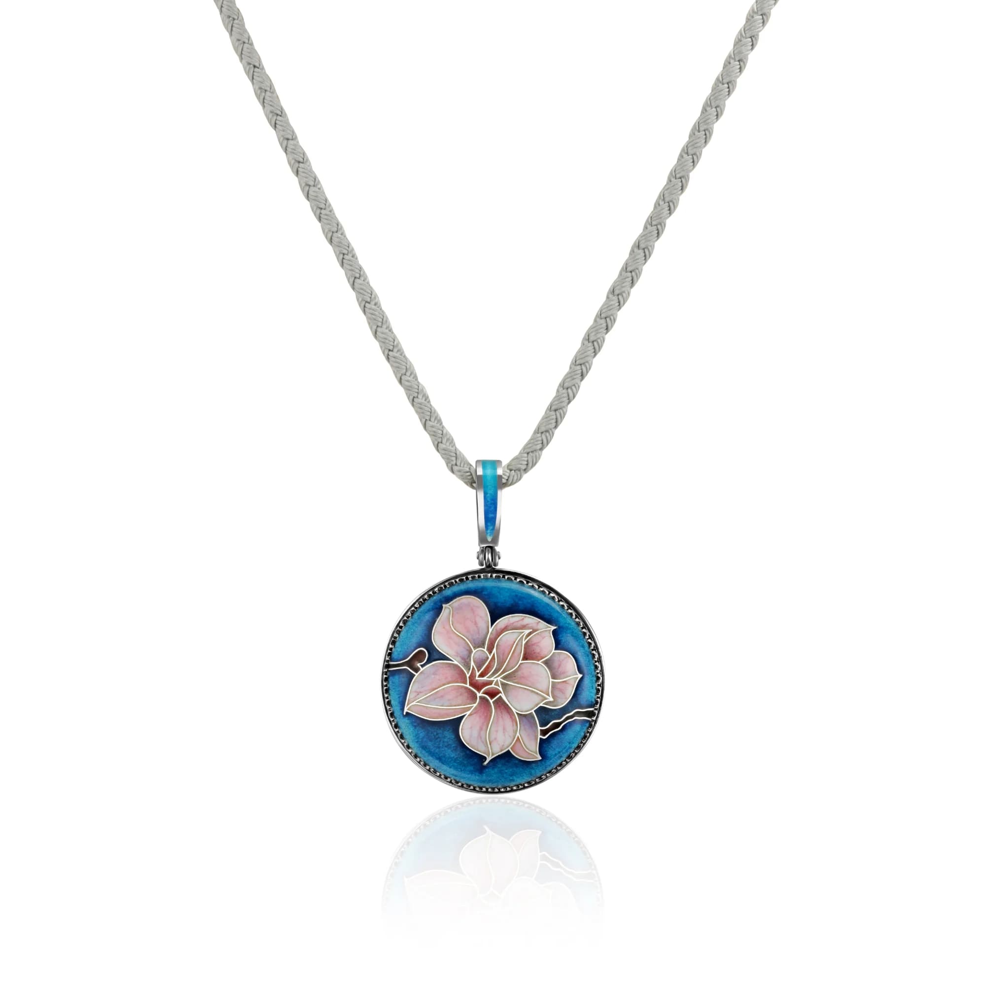 "Magnolia" Enamel Pendant Necklace, sterling silver