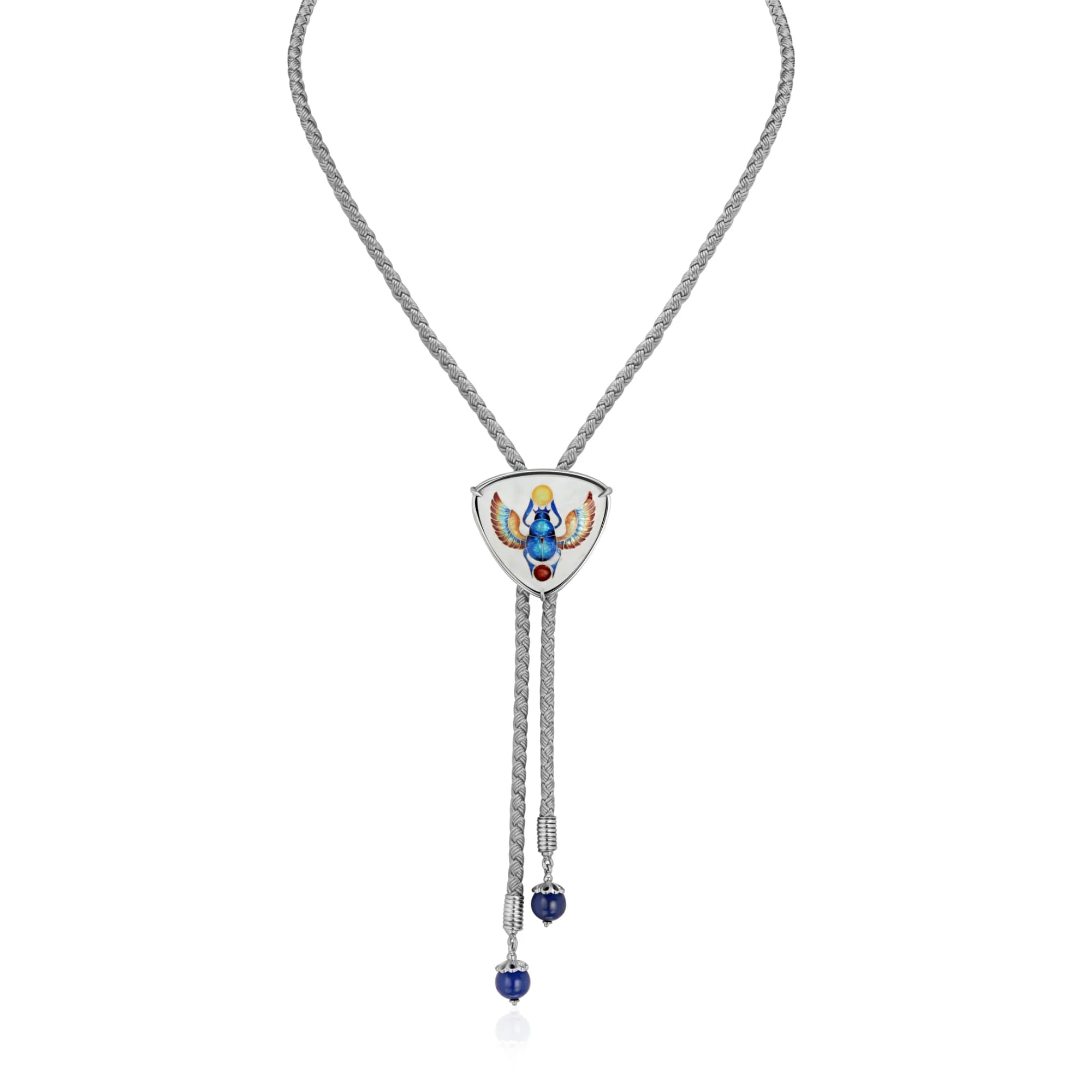 "Scarab Beetle" Enamel Pendant Necklace, sterling silver