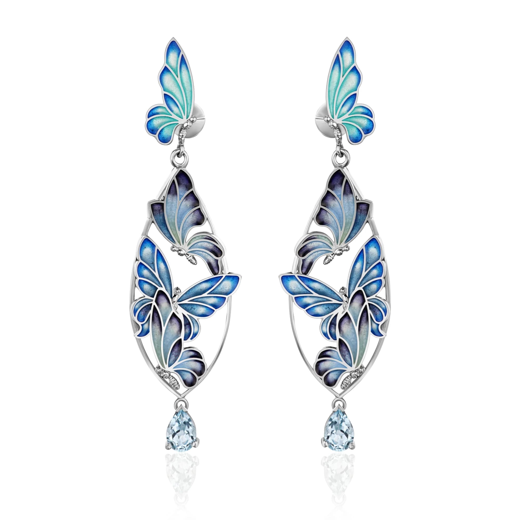 "Wings of the Sky" Enamel Drop Earrings, sterling silver
