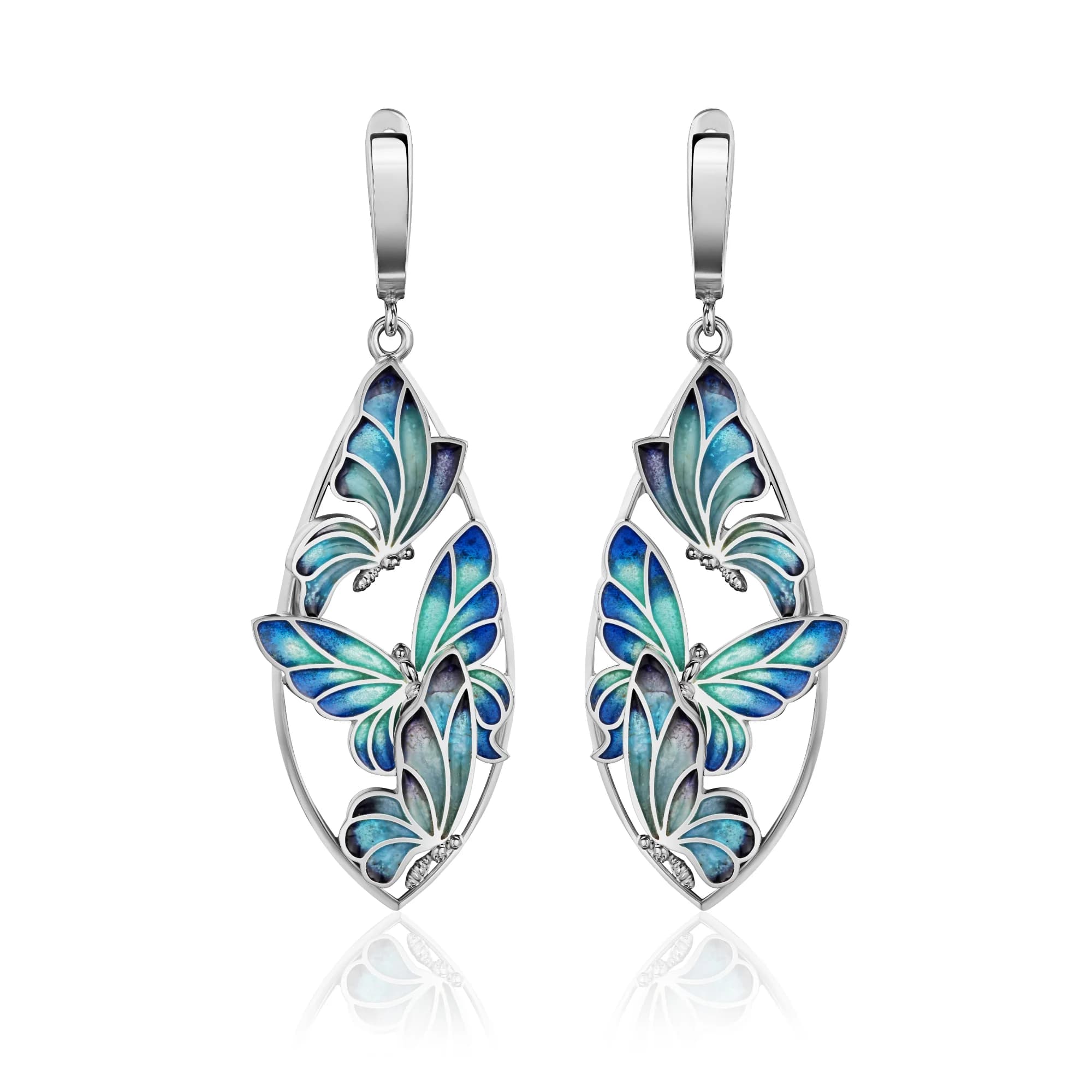 "Sky Butterflies" Enamel Drop Earrings, sterling silver