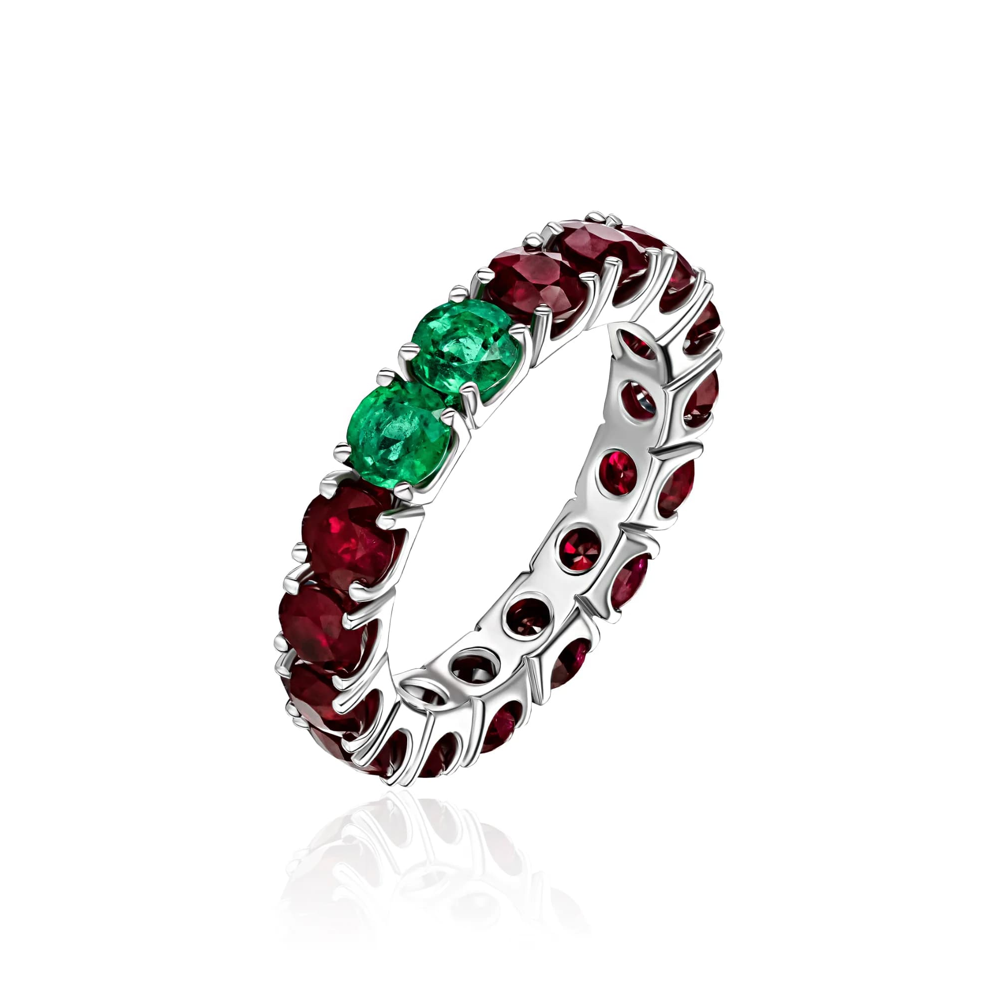 6.01 ct Ruby & 0.66 ct Emerald Ring, 18k white gold