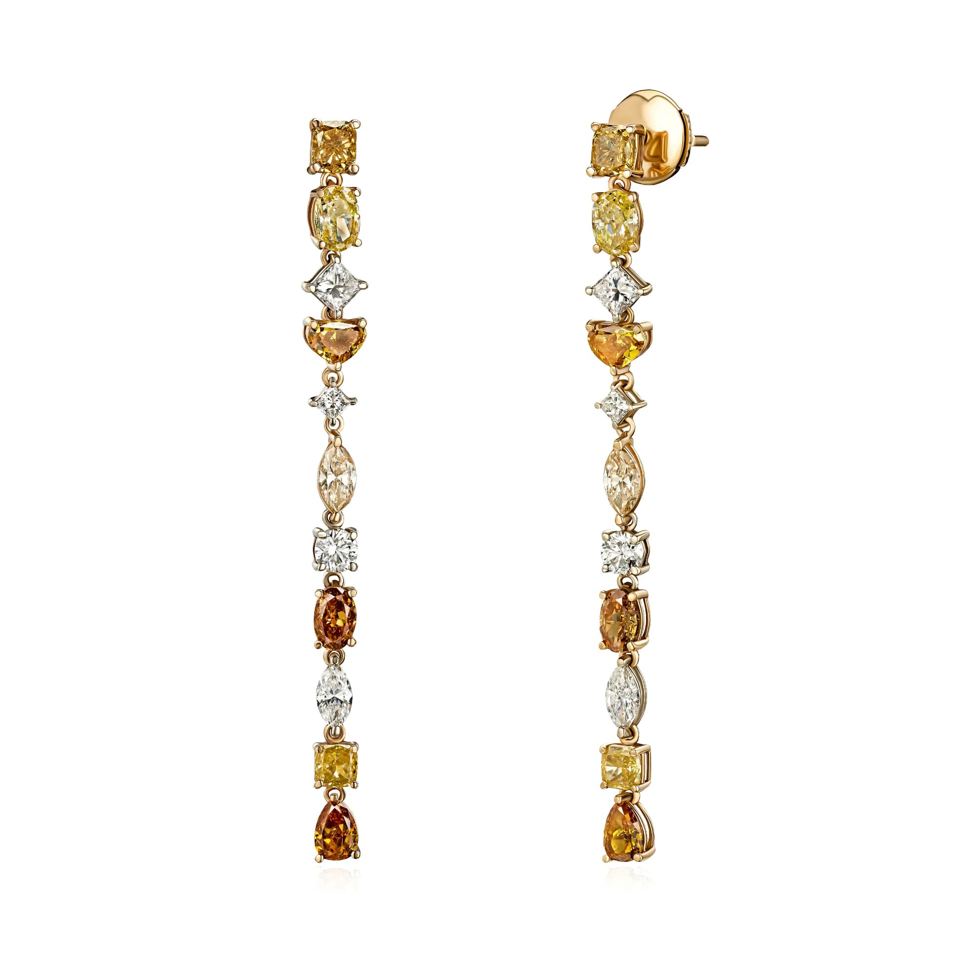 3.25 ct Fancy Color Diamond Drop Earrings, 18k yellow gold