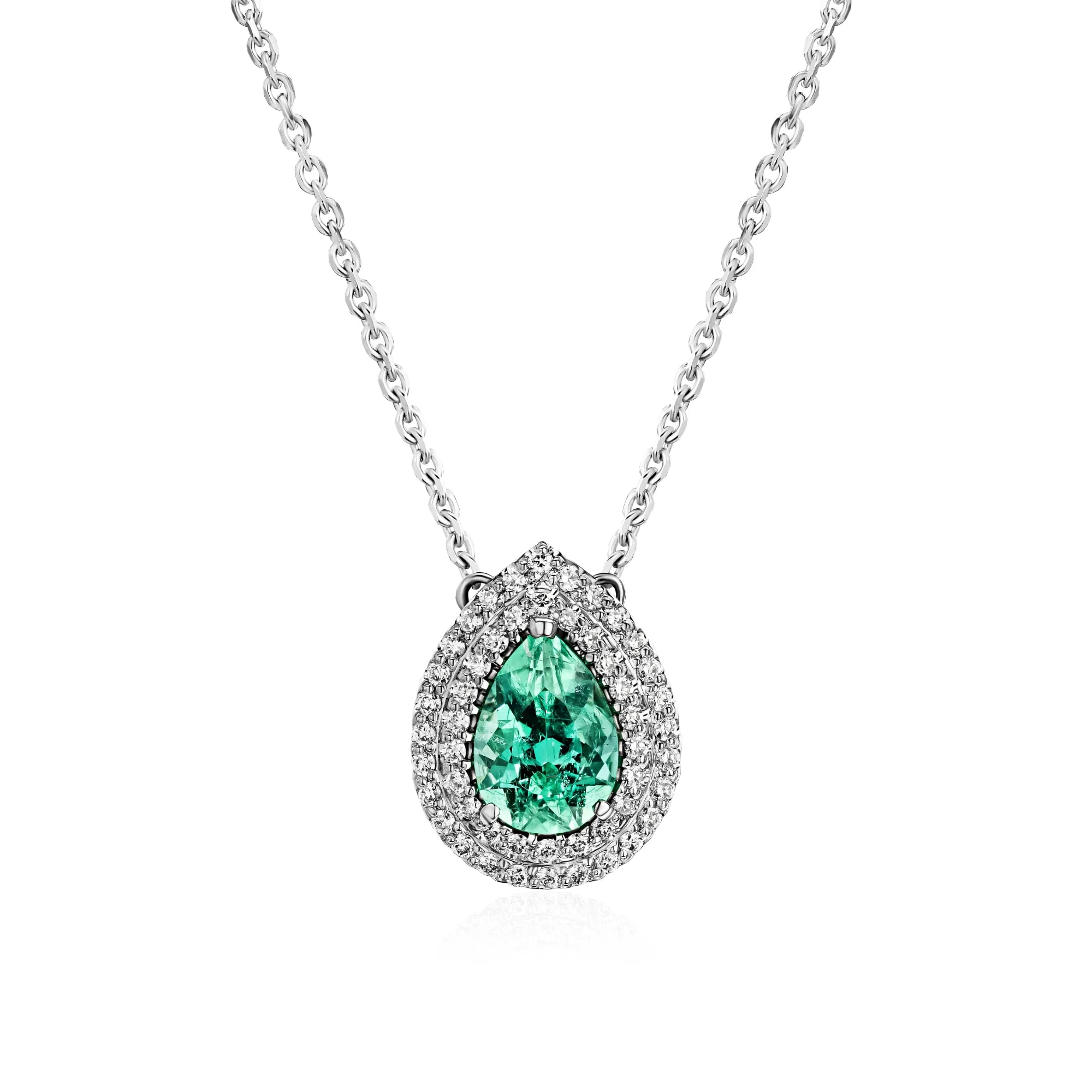 1.55 ct Emerald Pendant Necklace, 18k white gold